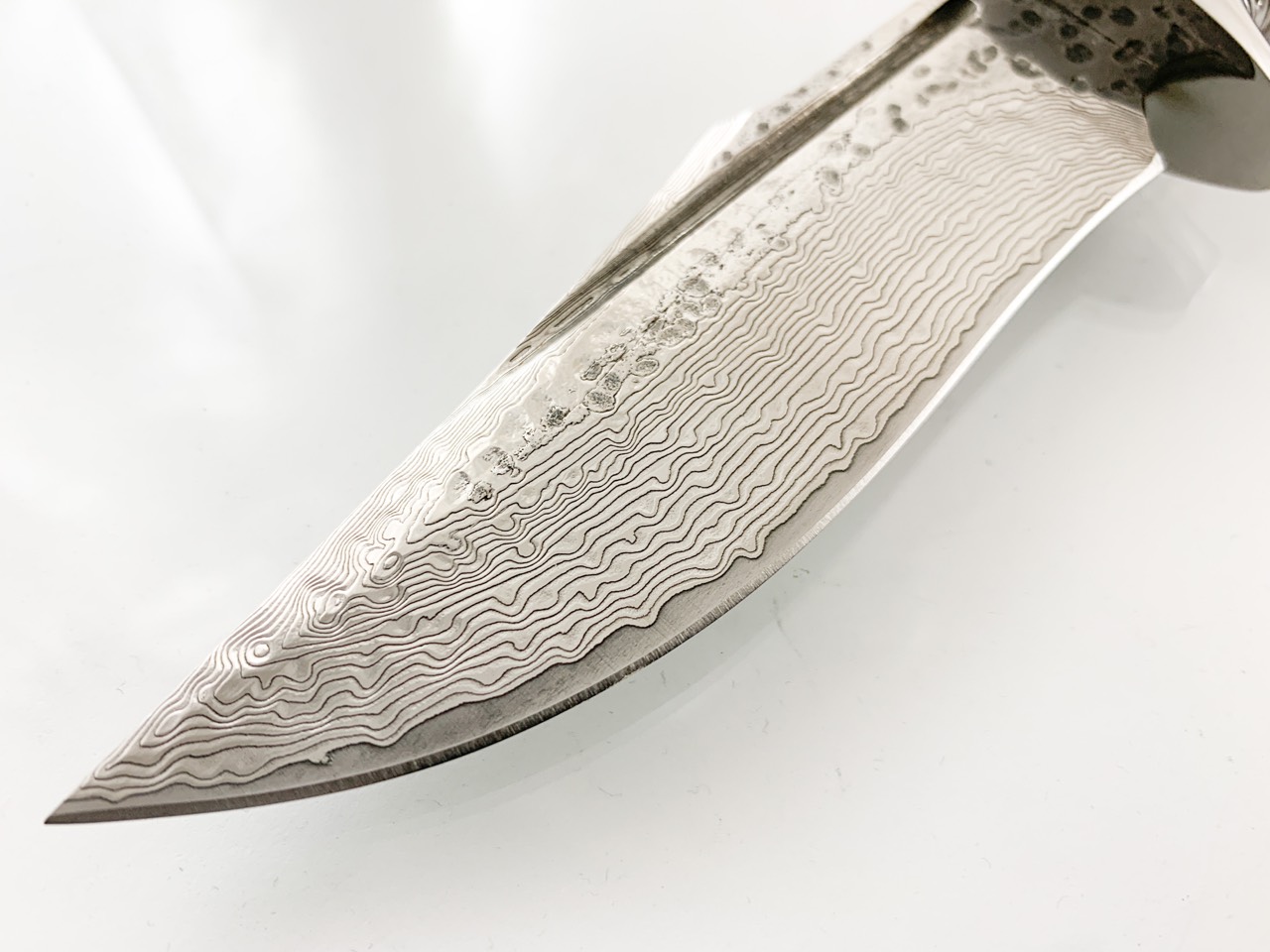 Класически ловен нож от японска дамаска стомана , Абаносово дърво