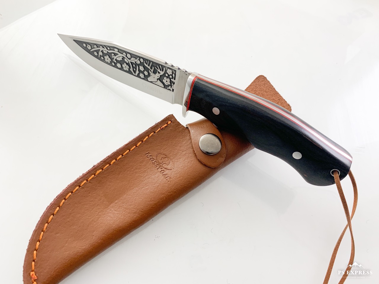 Руски ловен нож фултанг с гравиран Оленъ Елен на острието