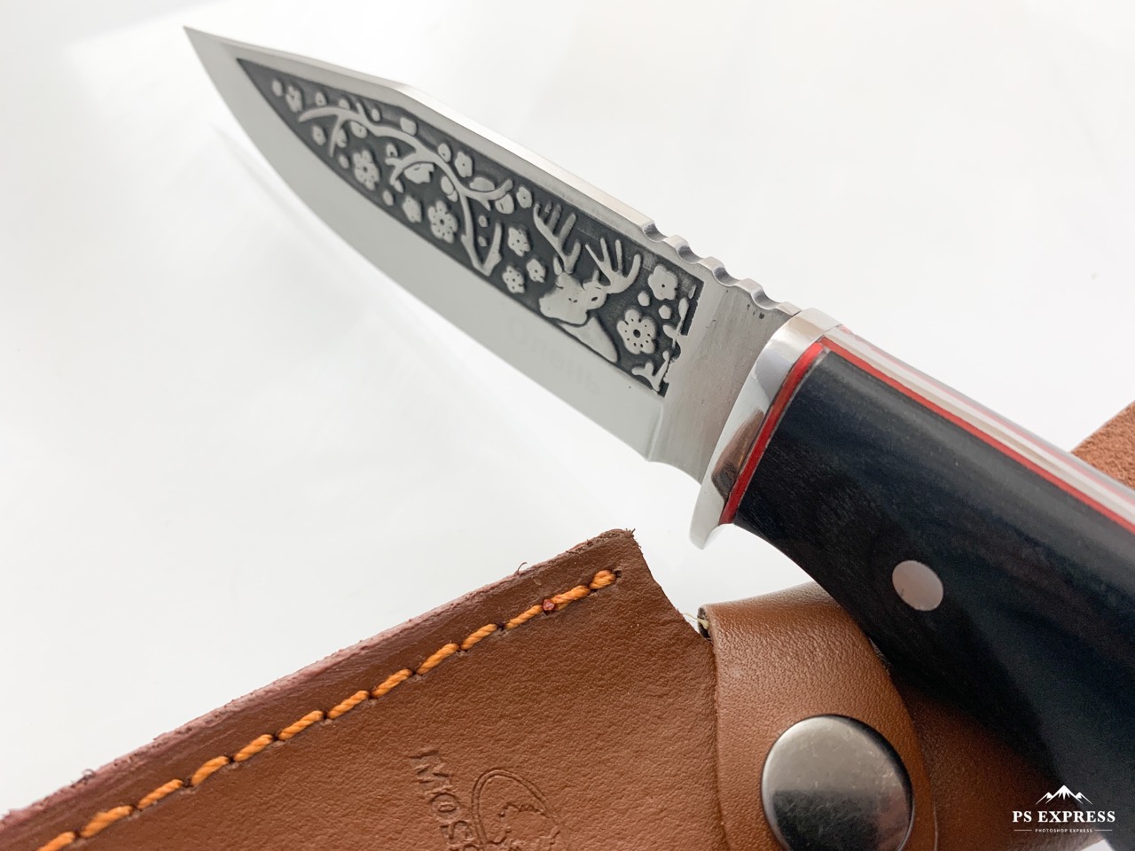 Руски ловен нож фултанг с гравиран Оленъ Елен на острието