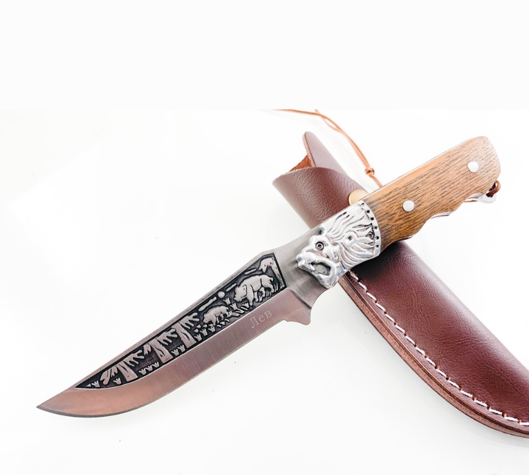 Руски ловен нож фултанг Лъв стомана 65х13 и кожена кания