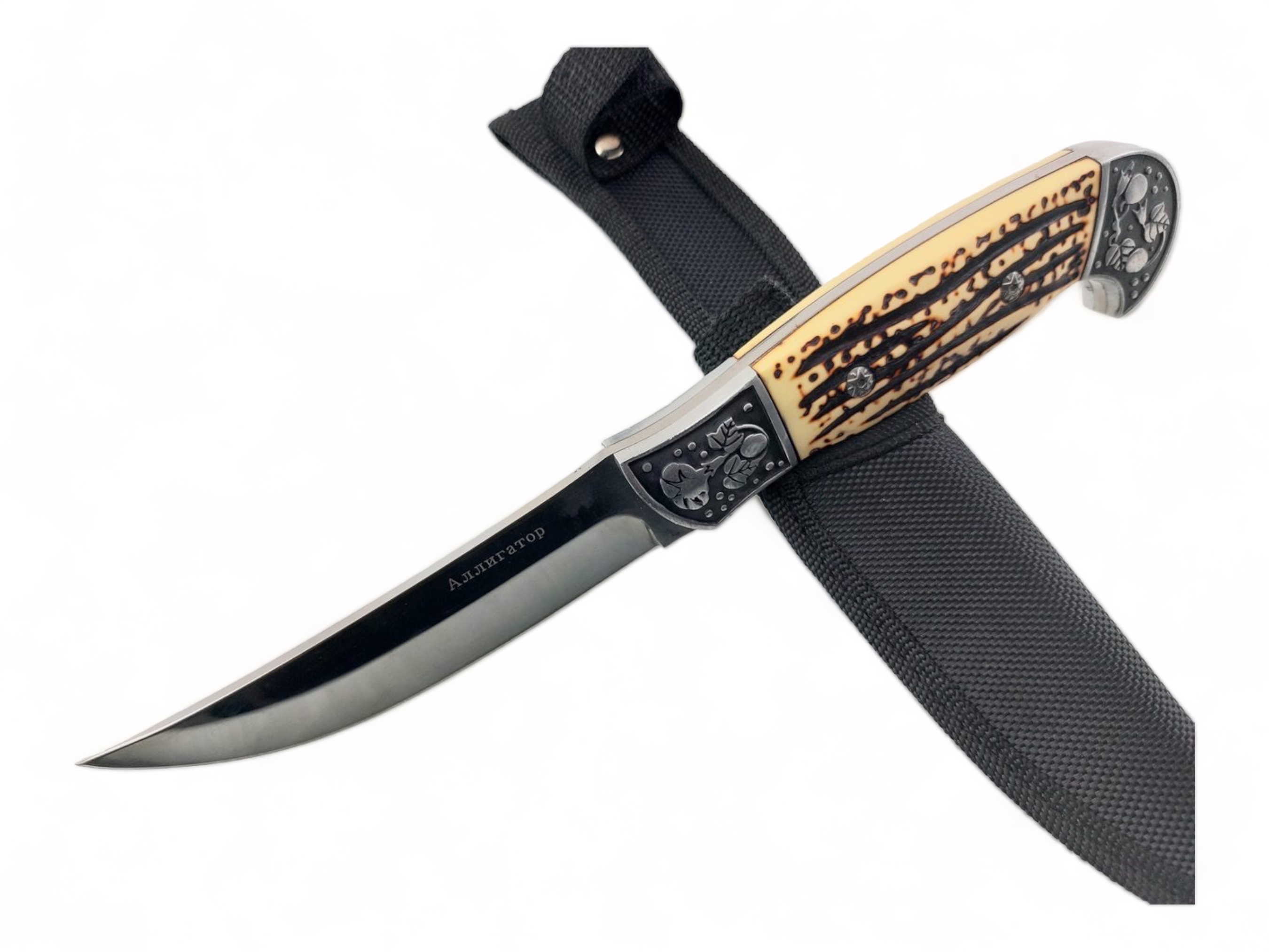 Руски ловен нож фултанг с метални гардове инкрустирани - Алигатор стал 65х13