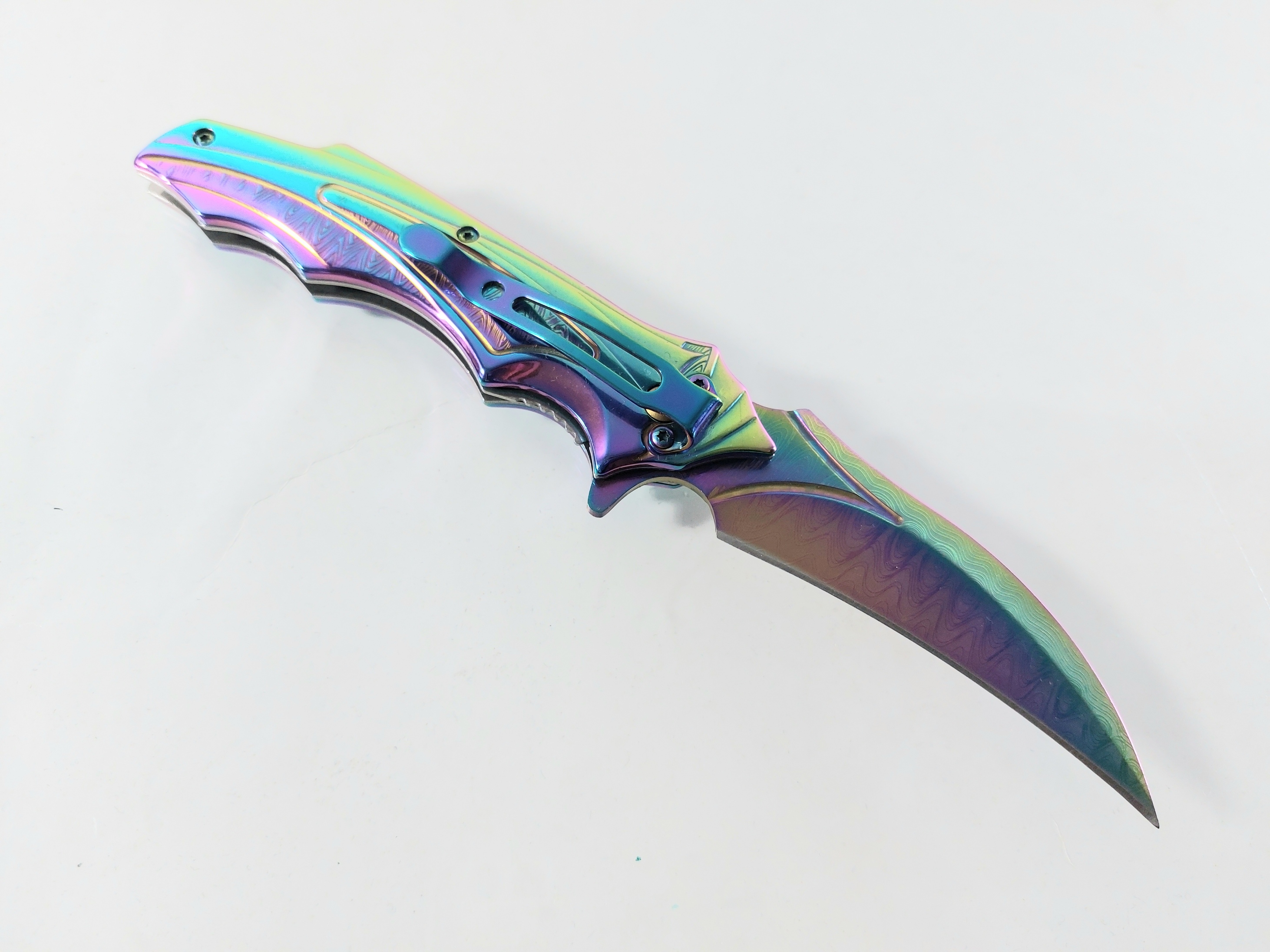 Vipever Сгъваем автоматичен джобен нож с извито острие Rainbow