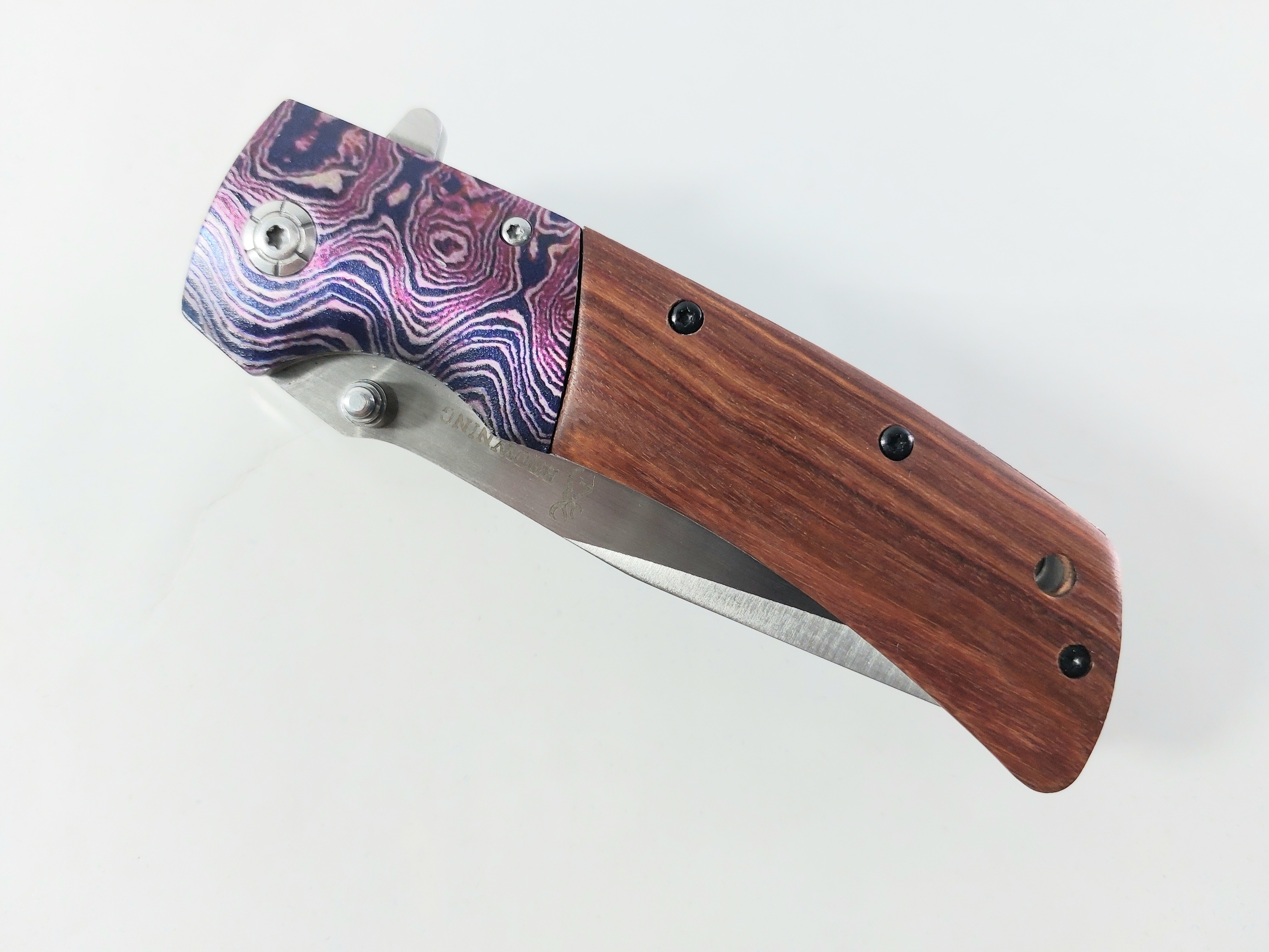Browning DA142 - Сгъваем автоматичен масивен нож с дървени чирени ифлорални метални елементи
