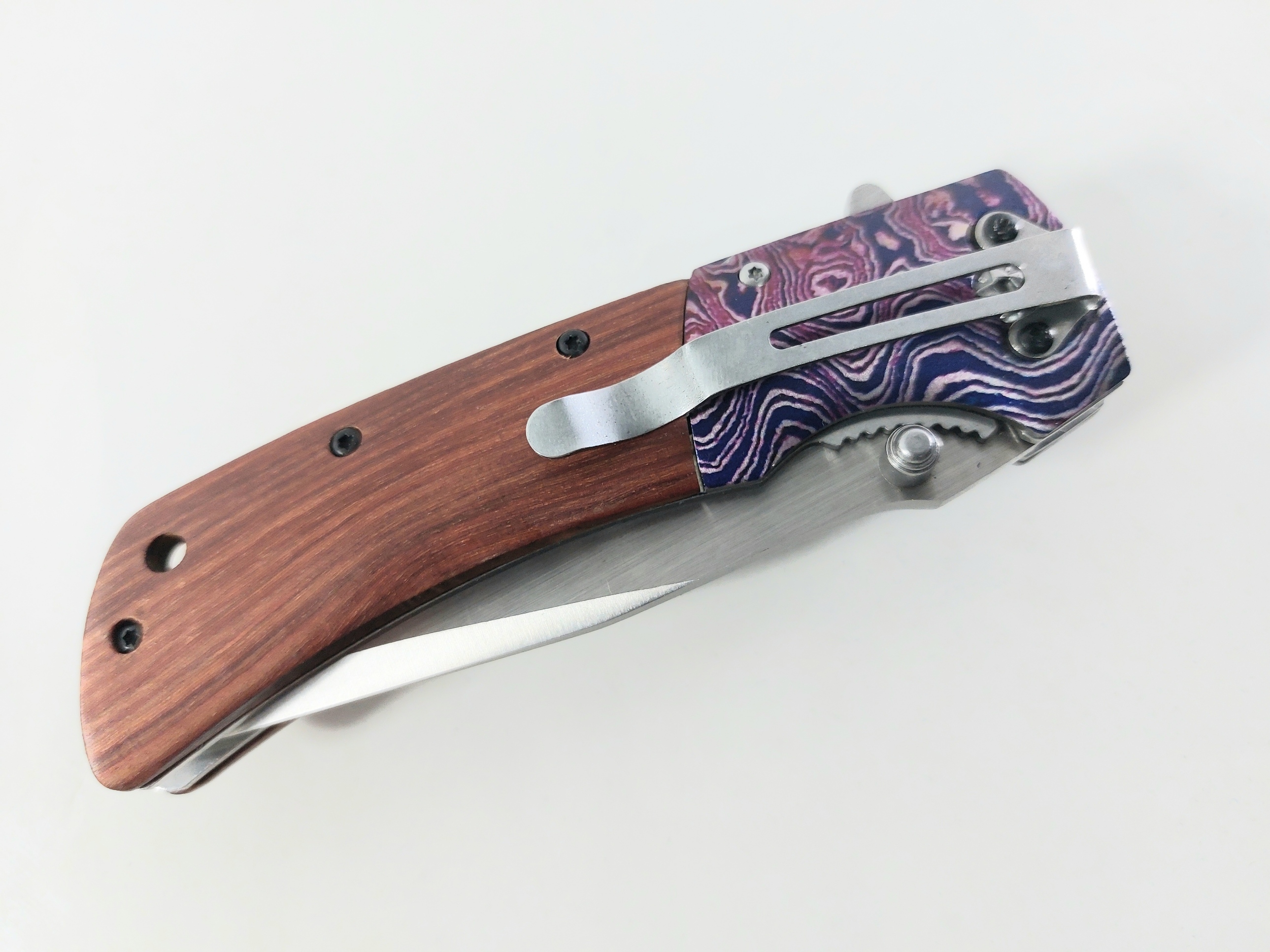 Browning DA142 - Сгъваем автоматичен масивен нож с дървени чирени ифлорални метални елементи