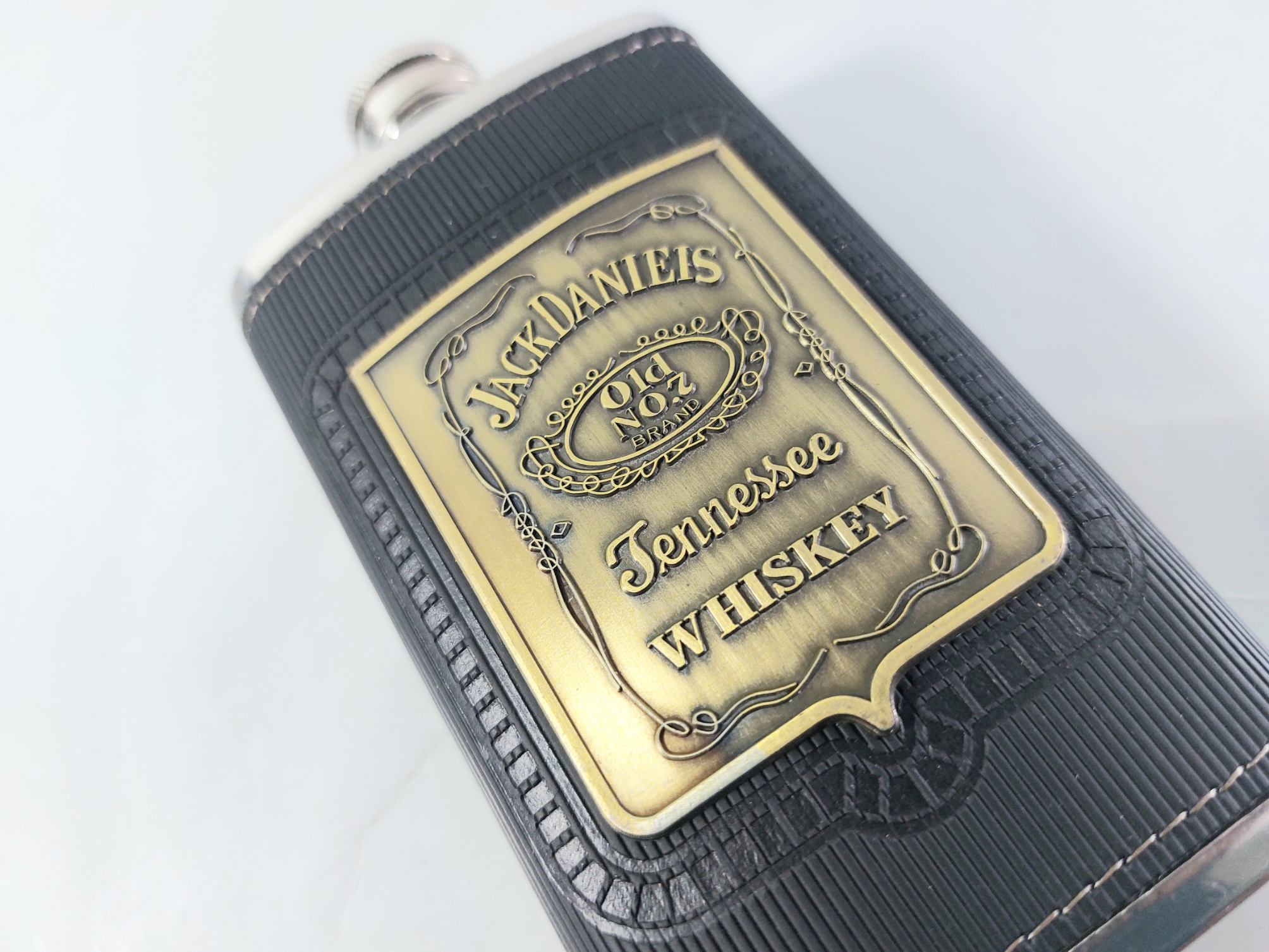 Манерка с лого Jack Daniels black steel кожен обков и месингова плочка модел 2