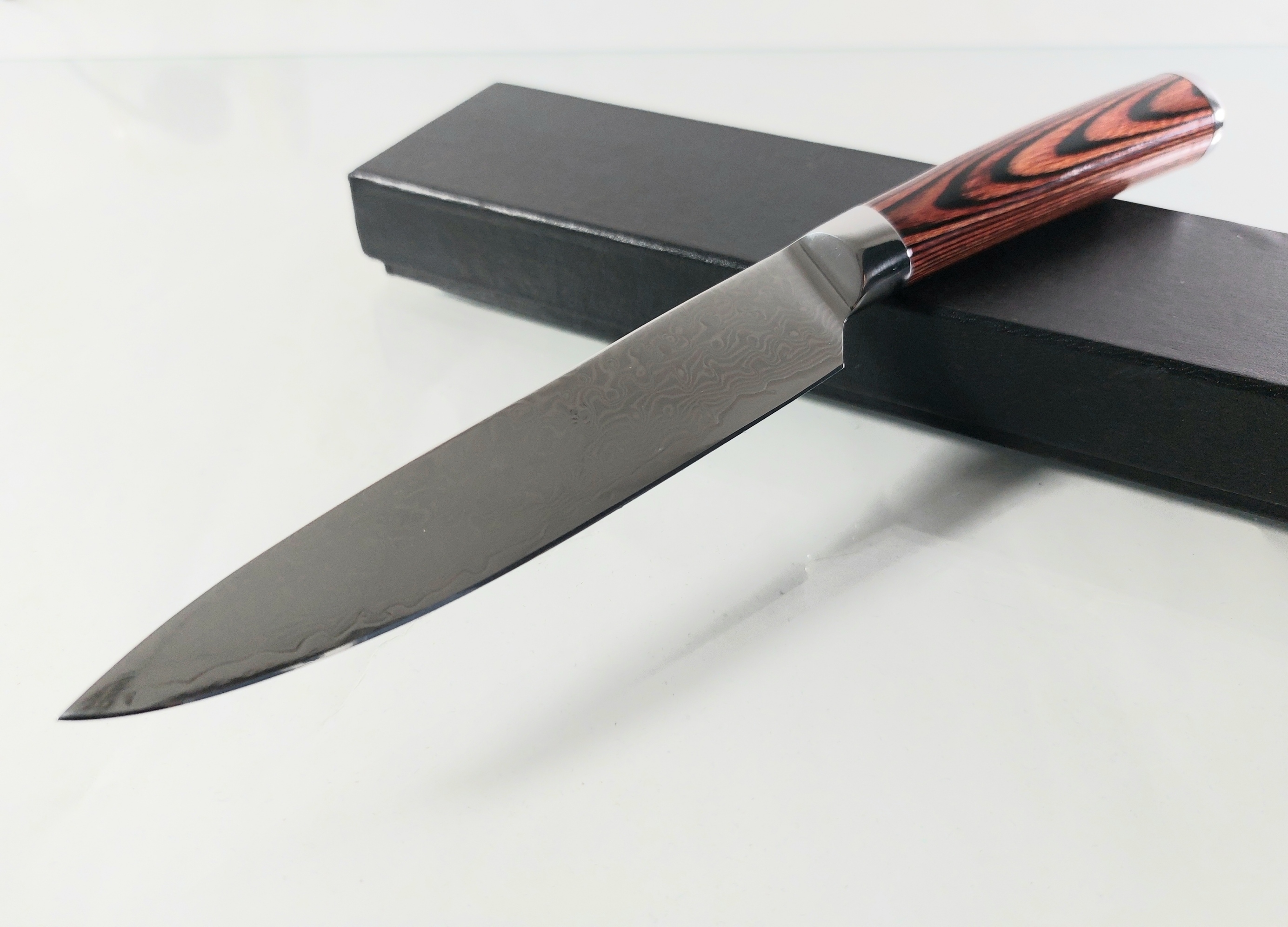 Професионален кухненски нож - Дамаска стомана-Chef Knife с дървена дръжка Професионален кухненски нож - Дамаска стомана-Chef Knife с дървена дръжка