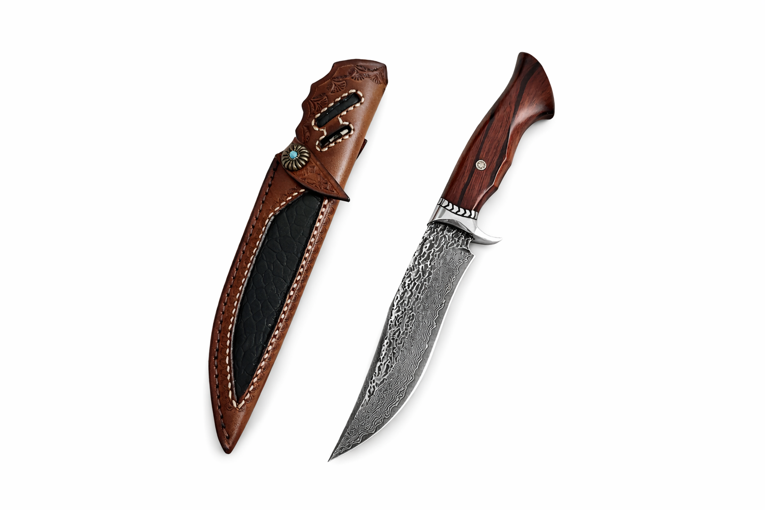 Ловен нож от дамаска стомана с абаносова дръжка