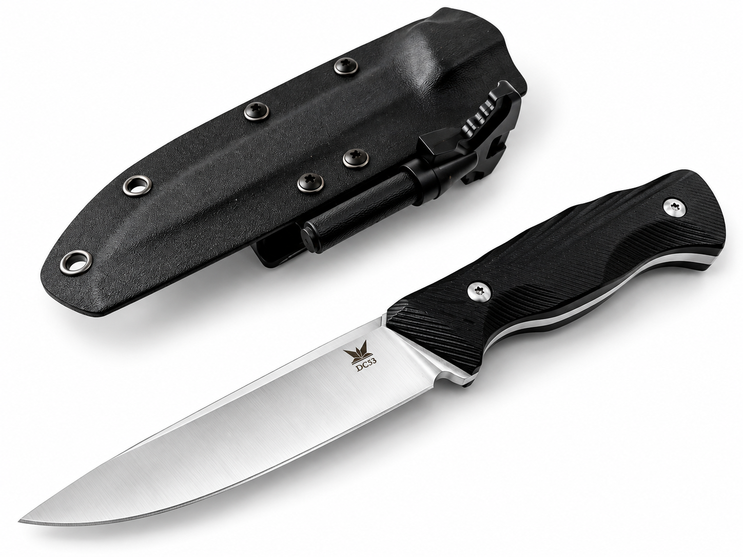 Ловен нож фултанг с Kydex калъф,магнезиева запалка DC53 Steel Military