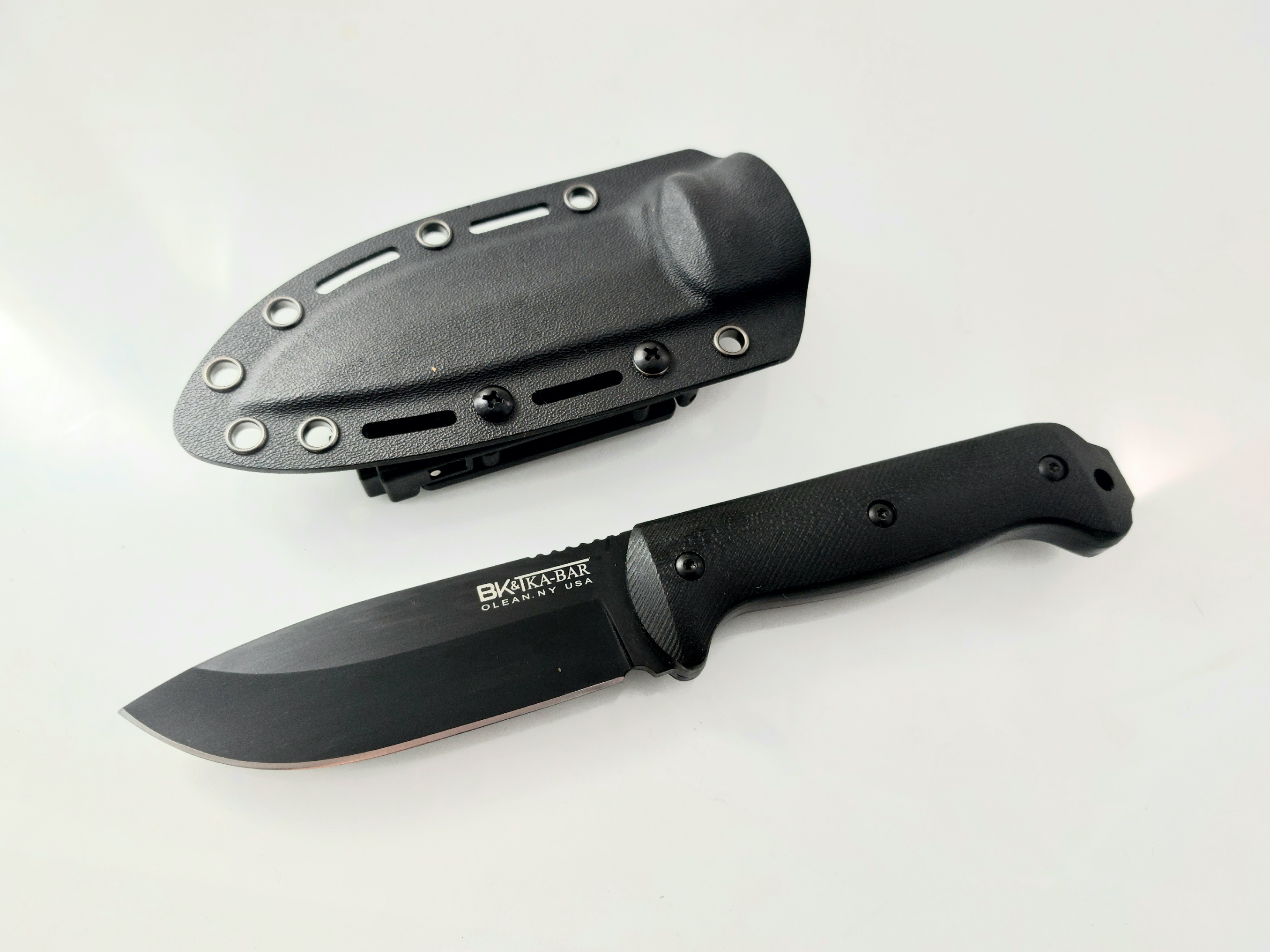 Ловен нож с черно тефлоново покритие ,фултанг с Kydex калъф, D2 Steel Military,Bk Tka-Bar