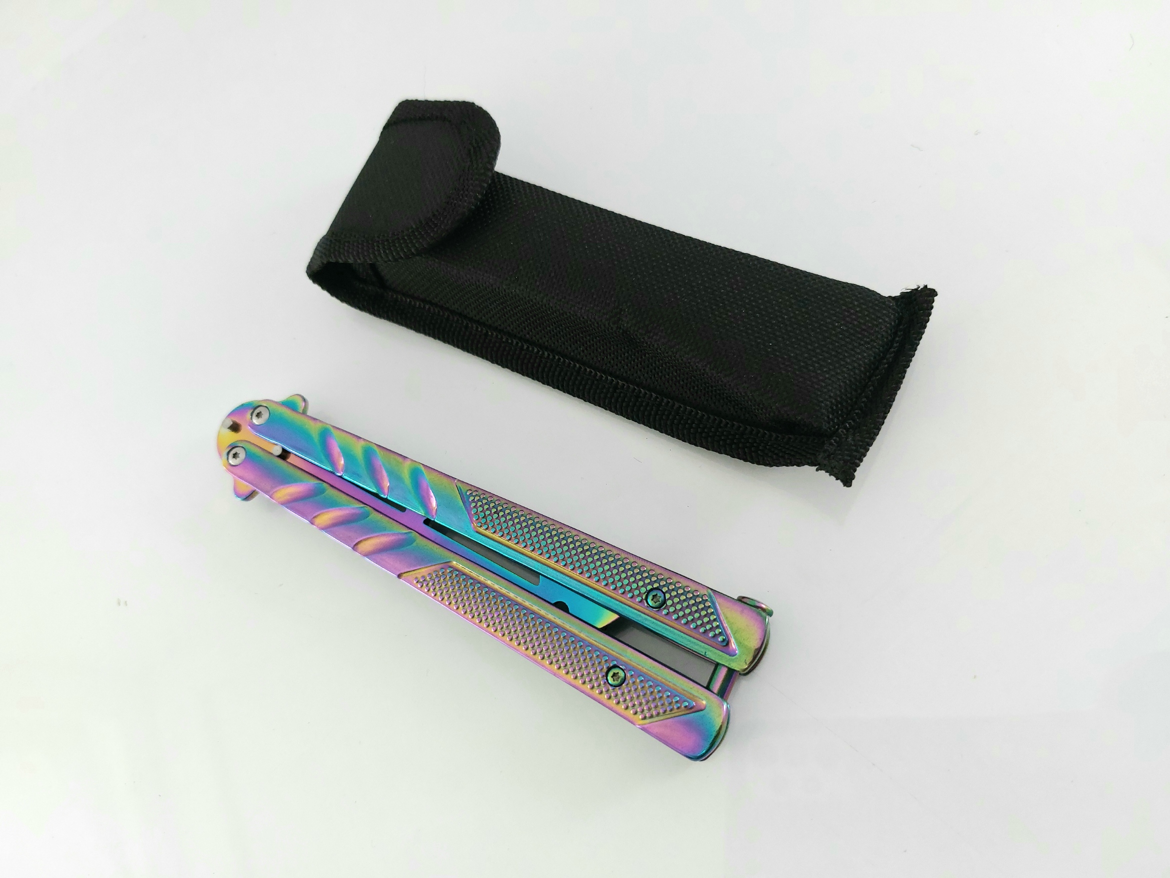 Rainow butterfly knife тип танто нож пеперуда незаточен тренировъчен футуристичен дизайн
