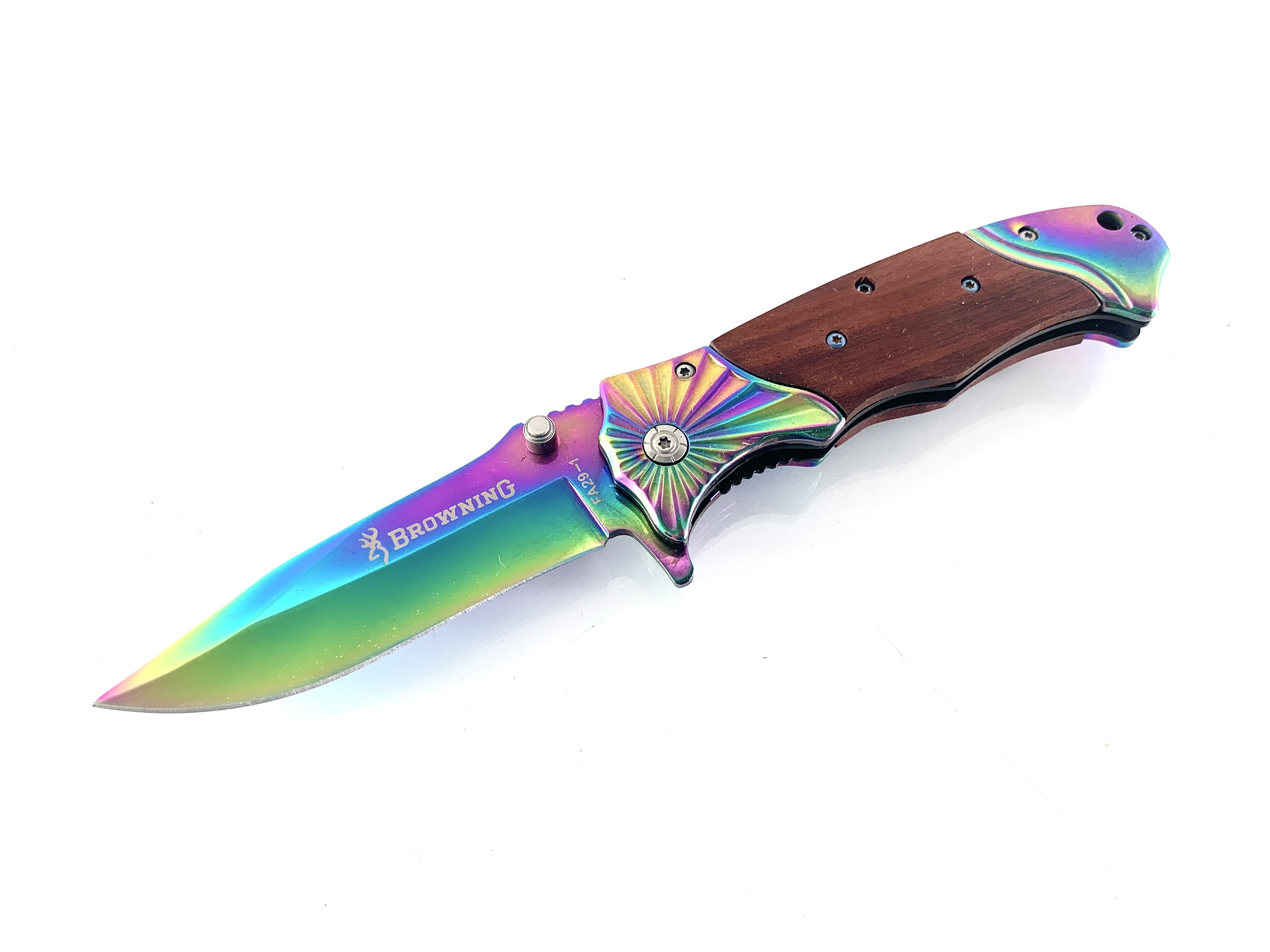 Сгъваем полуавтоматичен нож Browning FA29 - 1 Rainbow с дървени чирени
