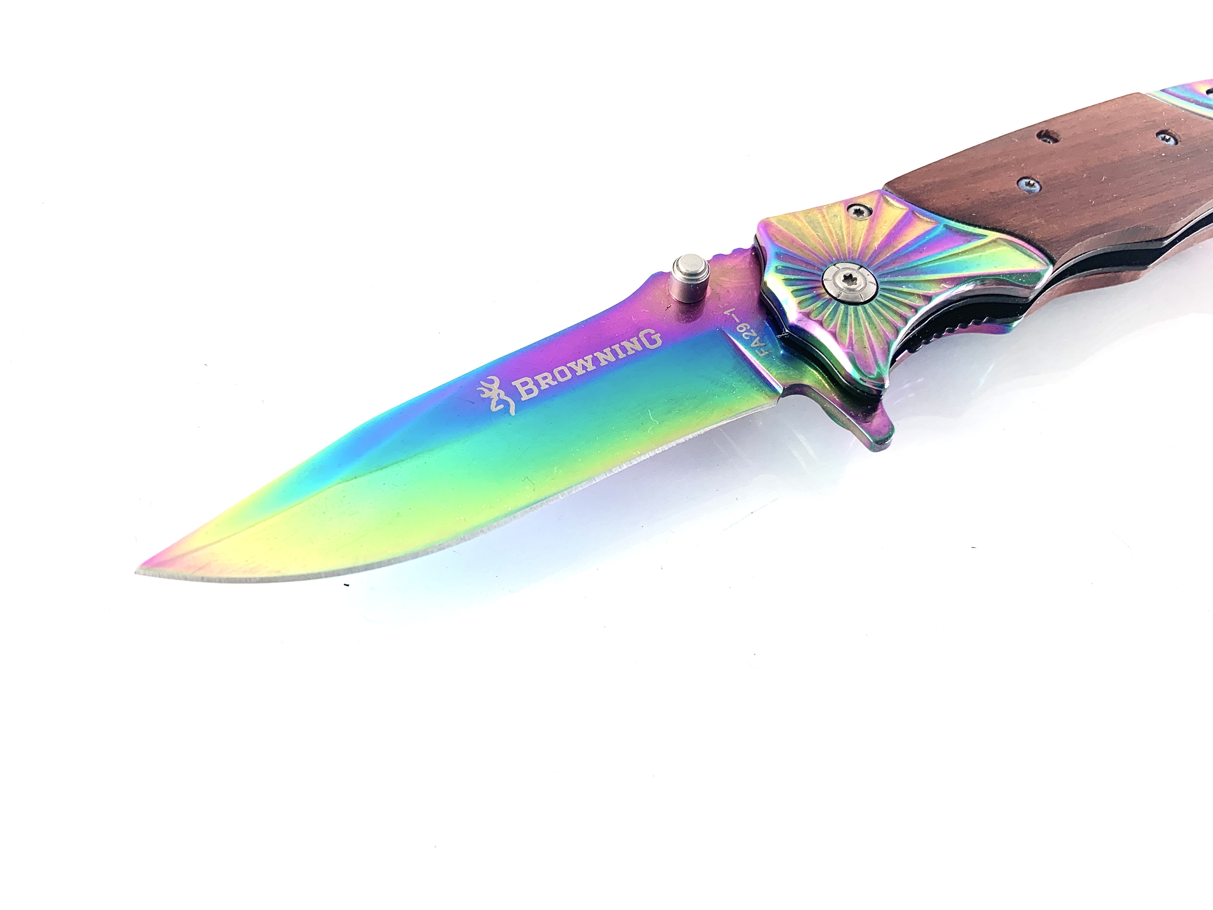 Сгъваем полуавтоматичен нож Browning FA29 - 1 Rainbow с дървени чирени