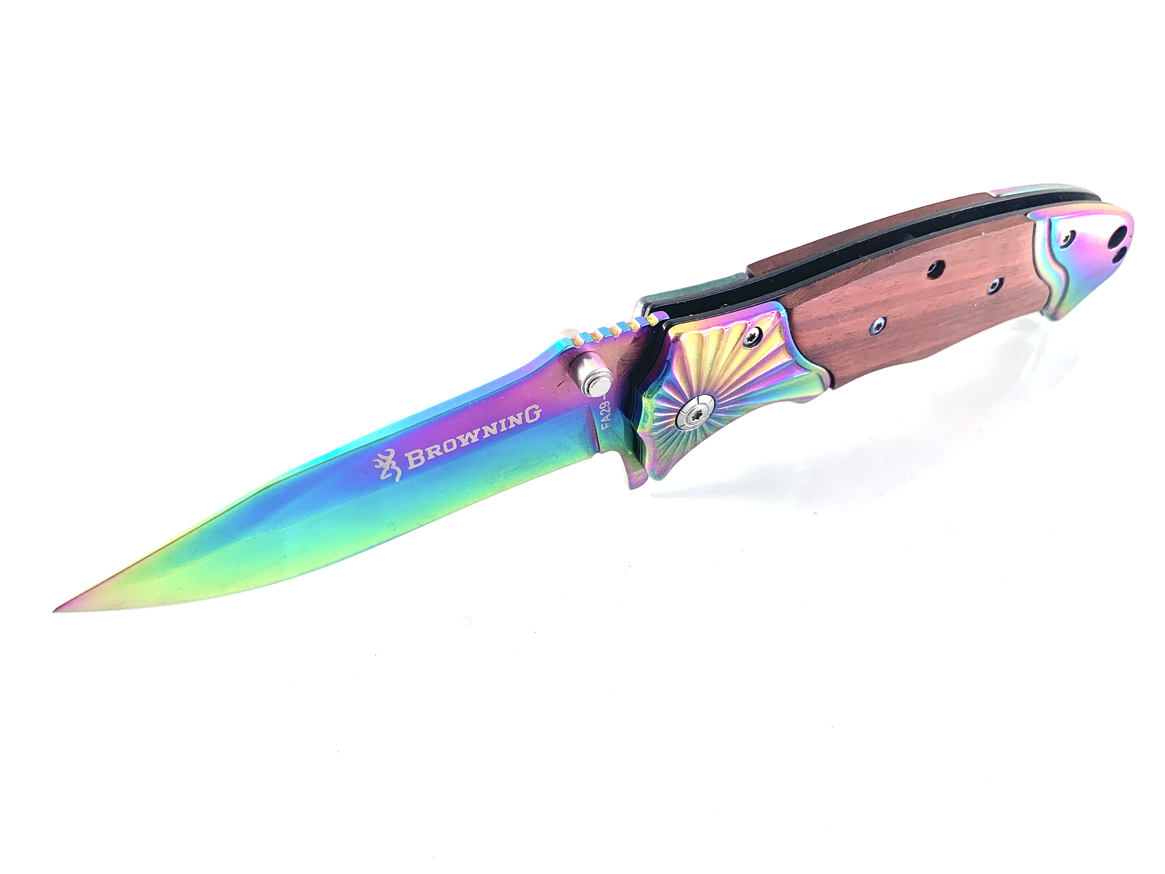 Сгъваем полуавтоматичен нож Browning FA29 - 1 Rainbow с дървени чирени