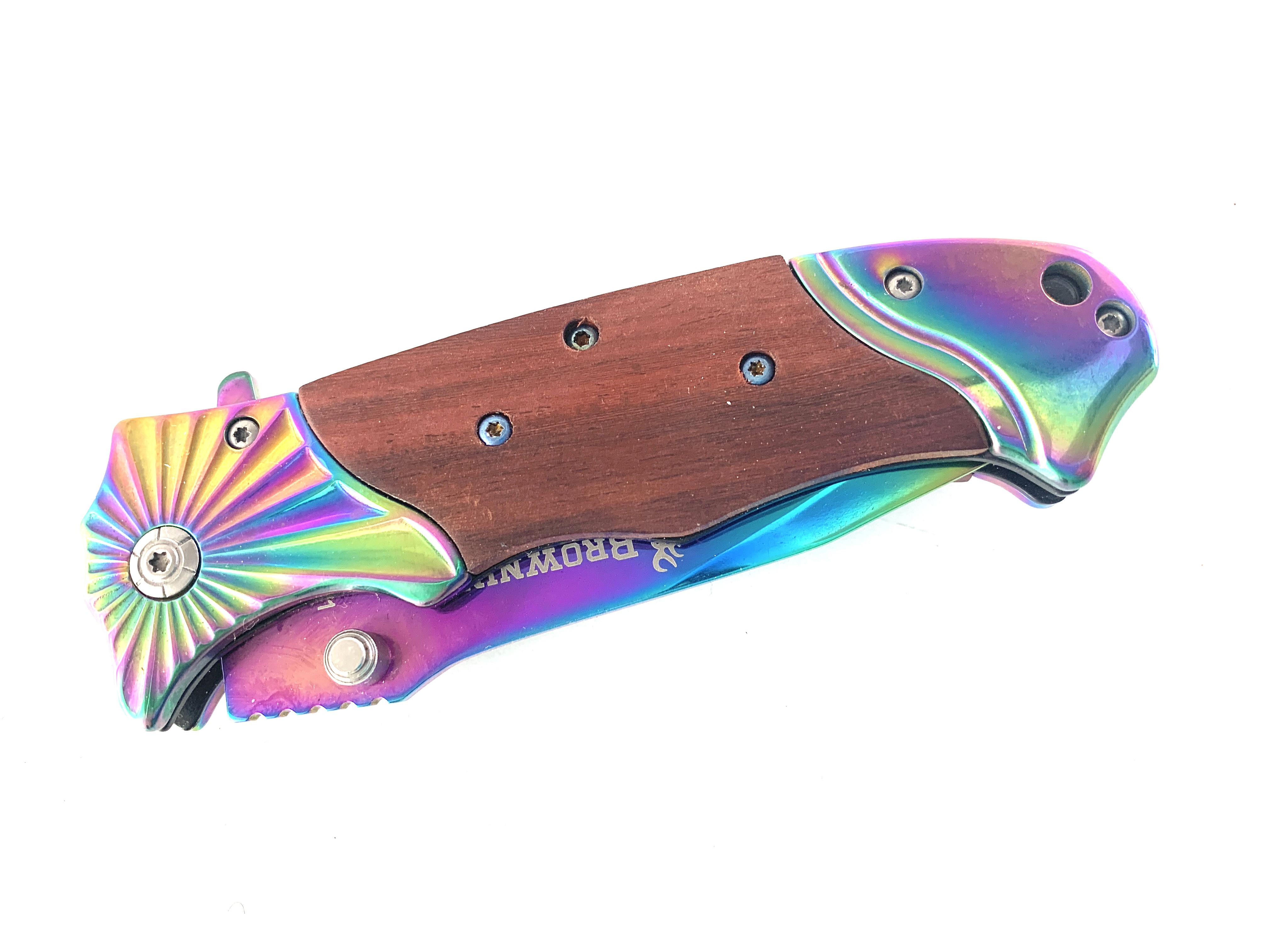 Сгъваем полуавтоматичен нож Browning FA29 - 1 Rainbow с дървени чирени
