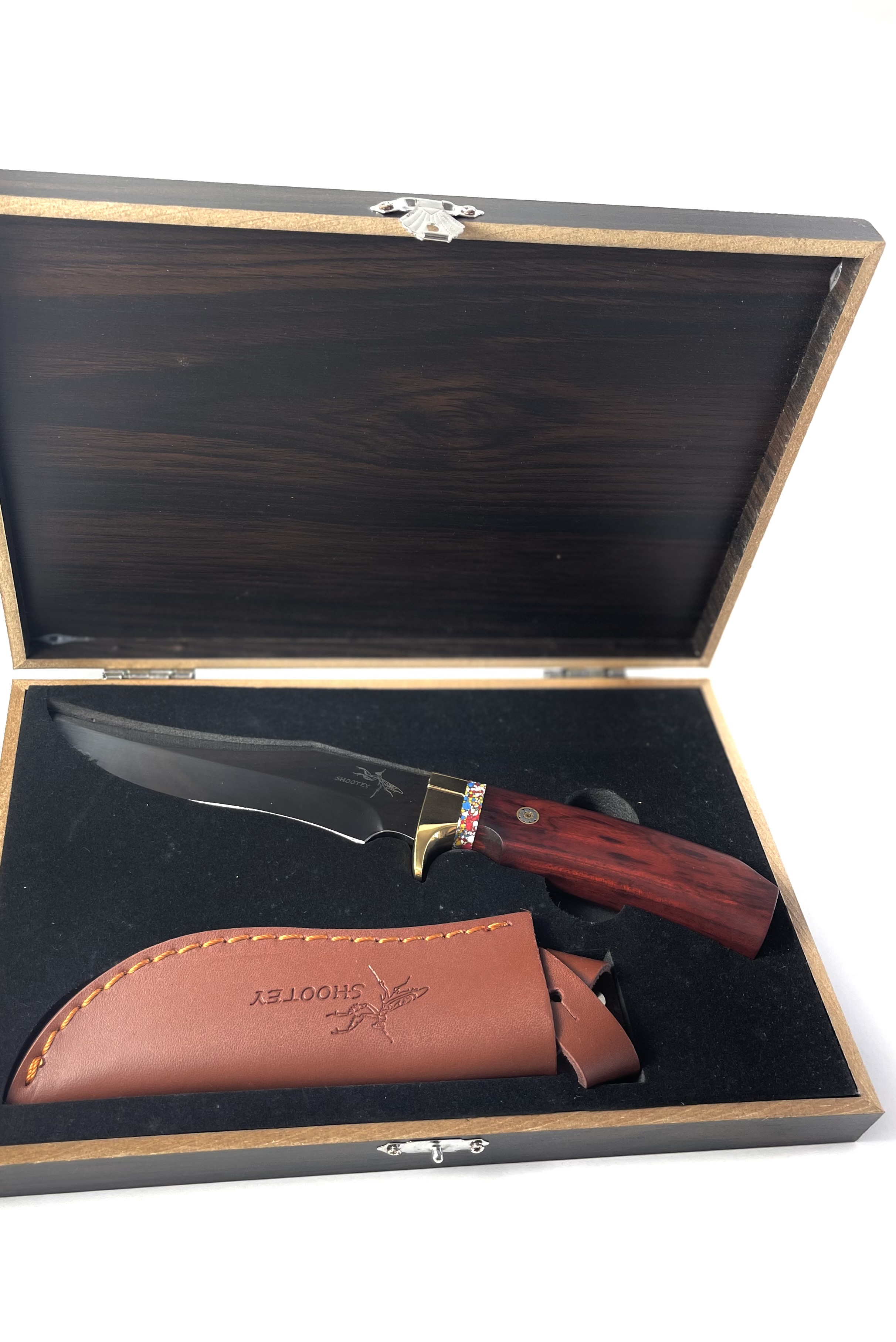 Ловен нож с красива дървена кутия и кожена кания - Knife Amanlong