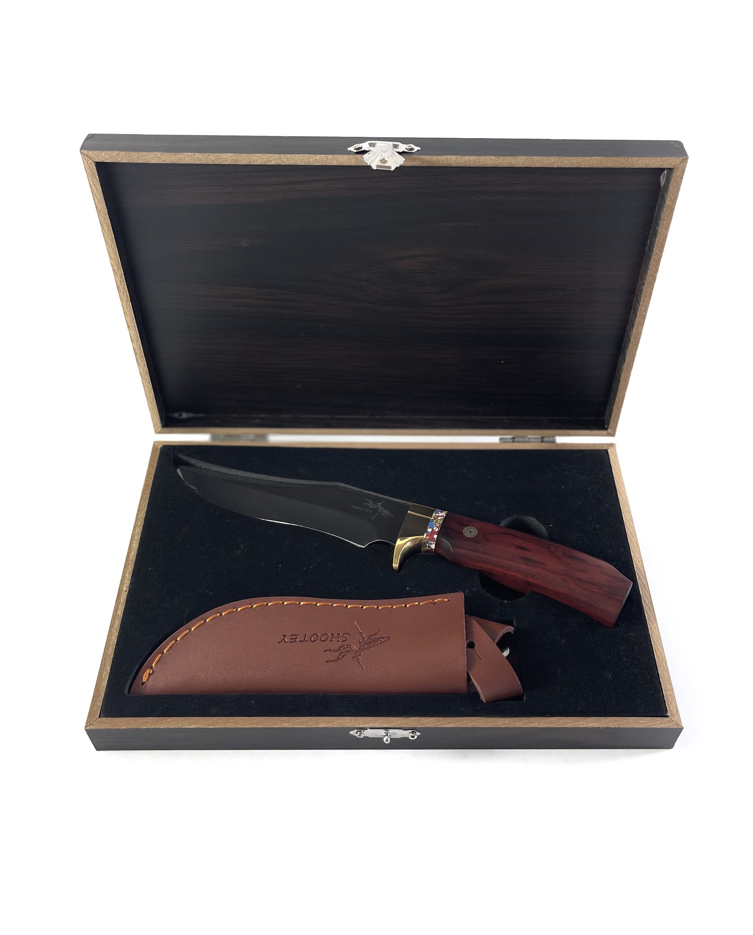 Ловен нож с красива дървена кутия и кожена кания - Knife Amanlong