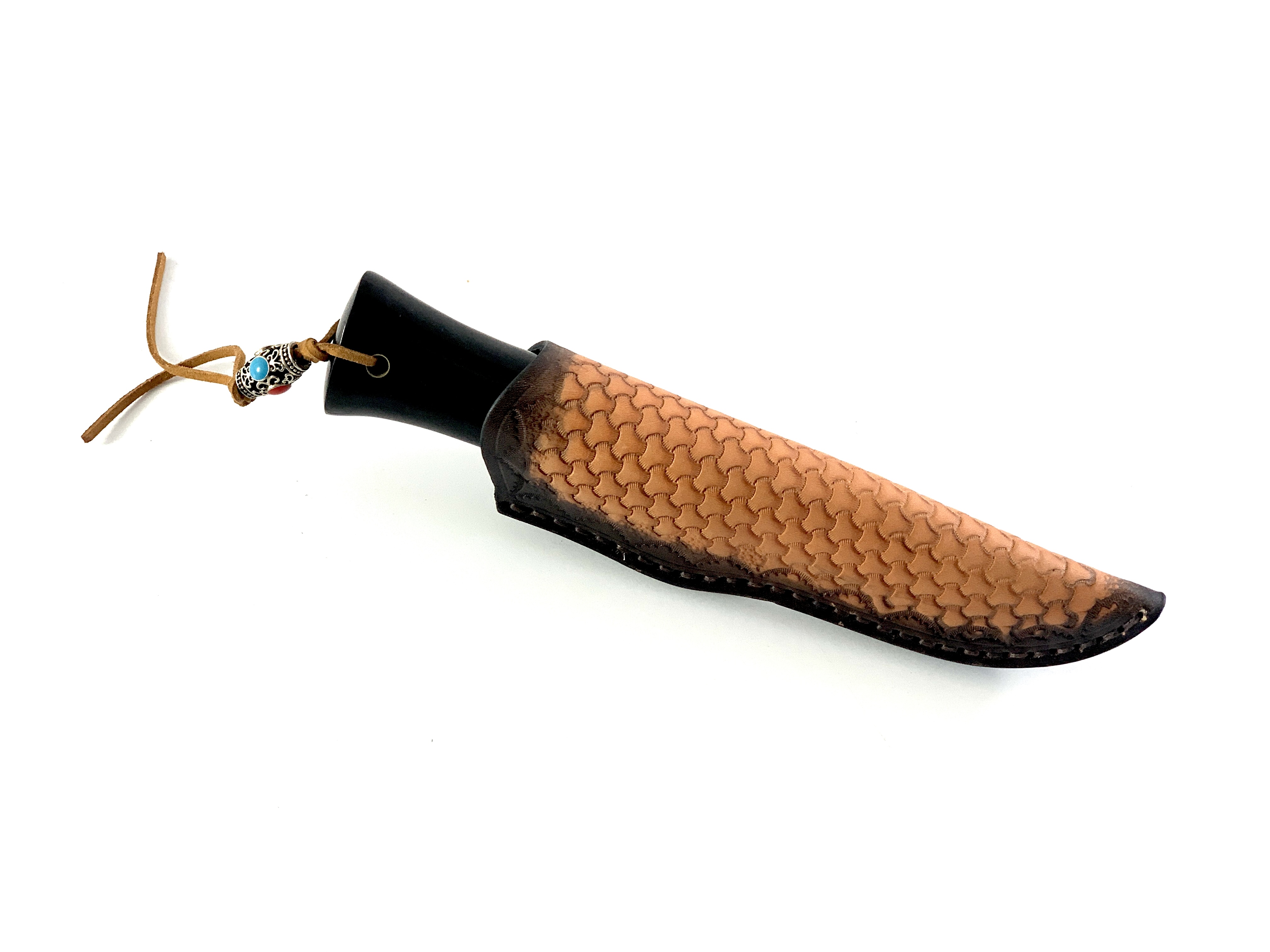Ръчно изработен ловен нож BigCat Damascus, нож Bushcraft с  кожена кания