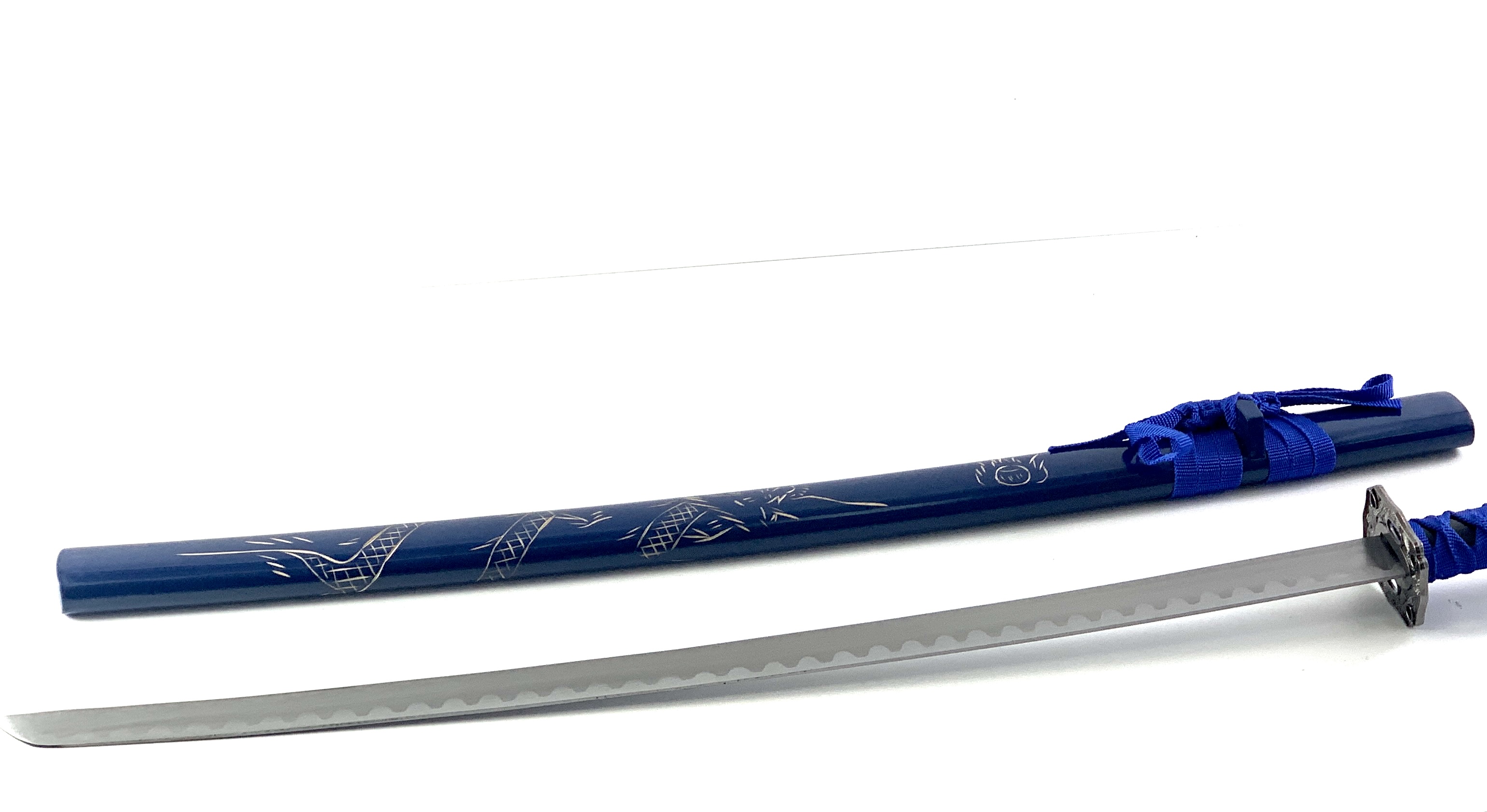 Меч катана син дракон сувенирен незаточен,дървена стойка  за колекция или подарък