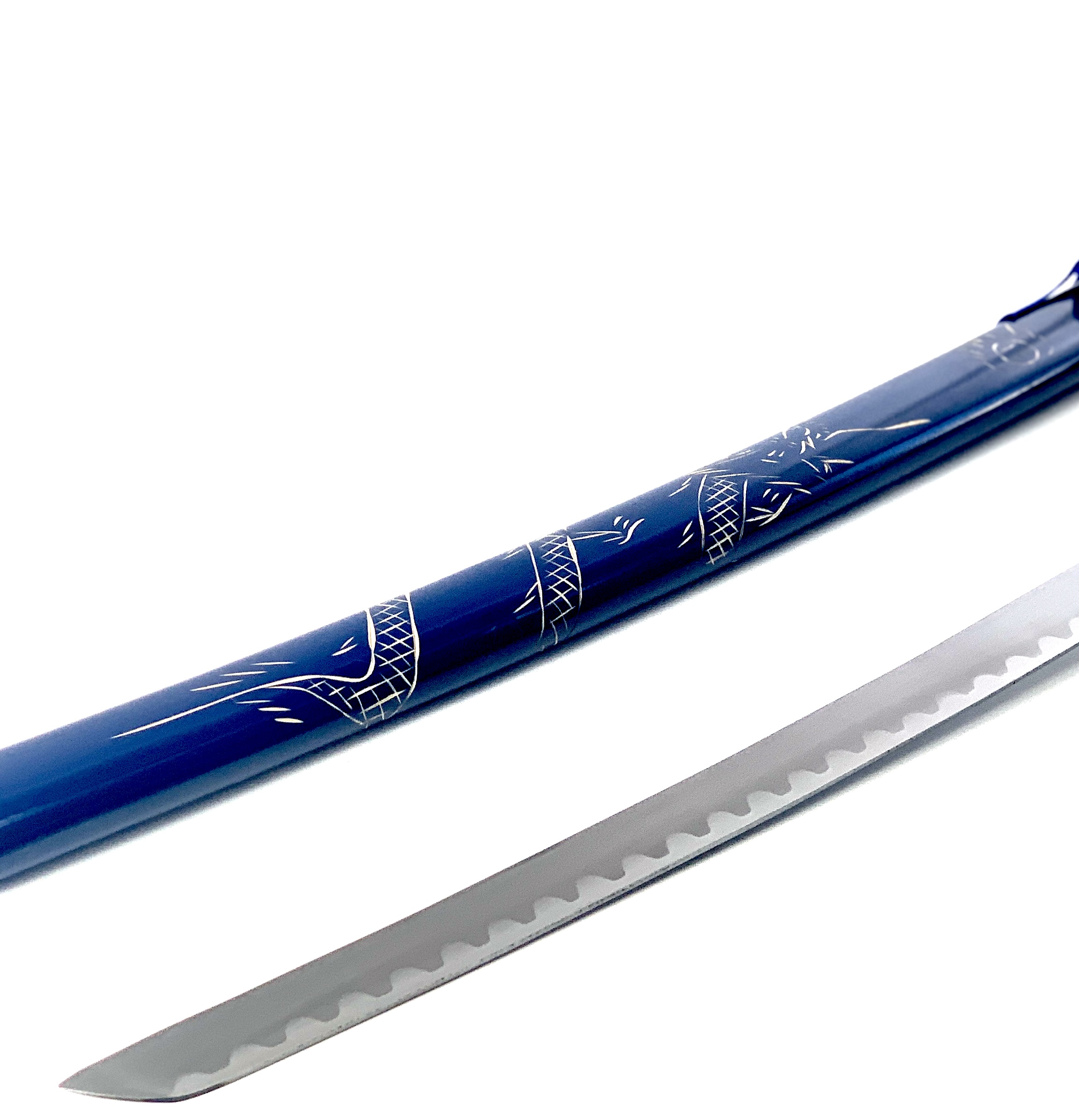 Меч катана син дракон сувенирен незаточен,дървена стойка  за колекция или подарък