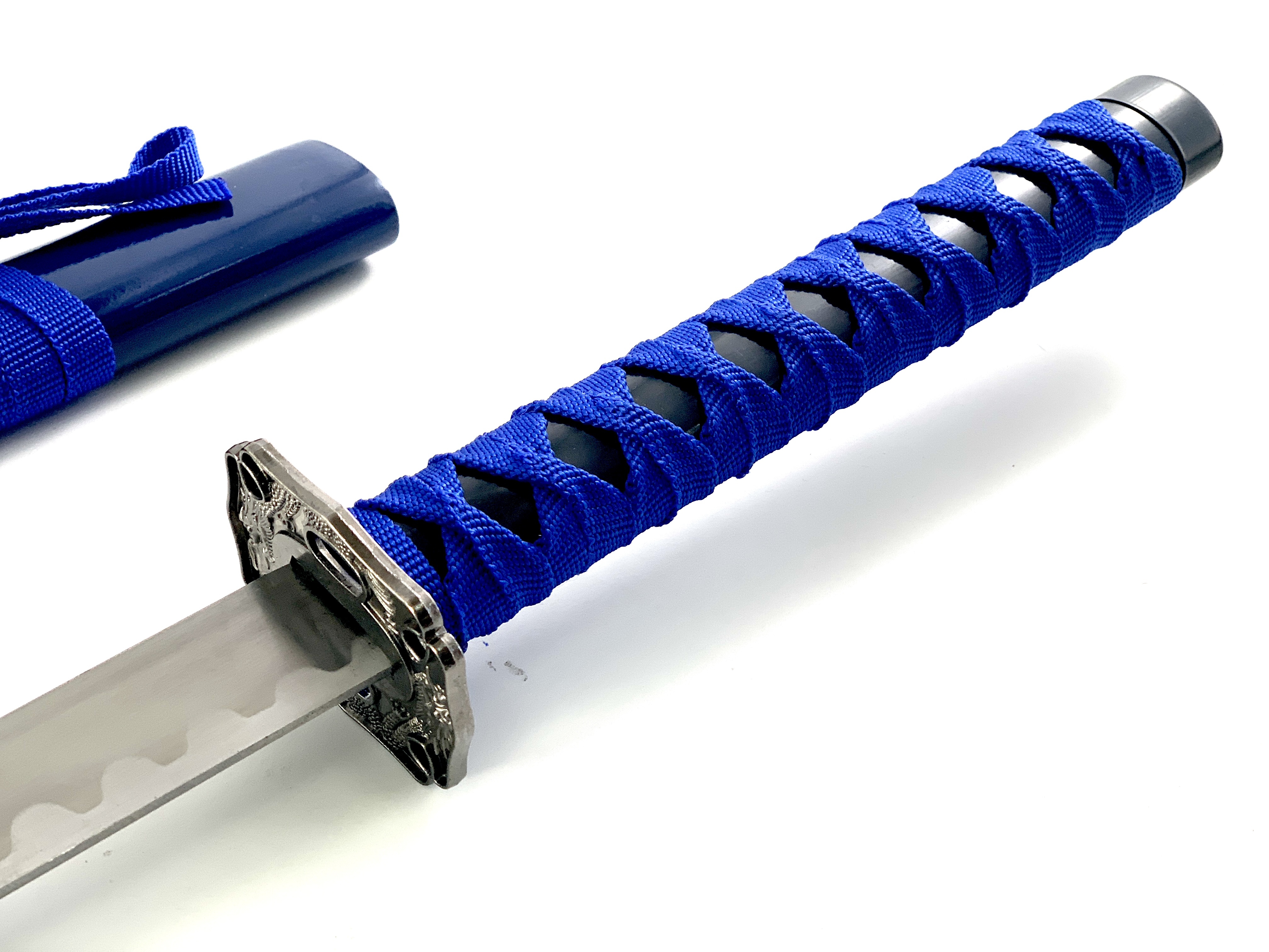 Меч катана син дракон сувенирен незаточен,дървена стойка  за колекция или подарък