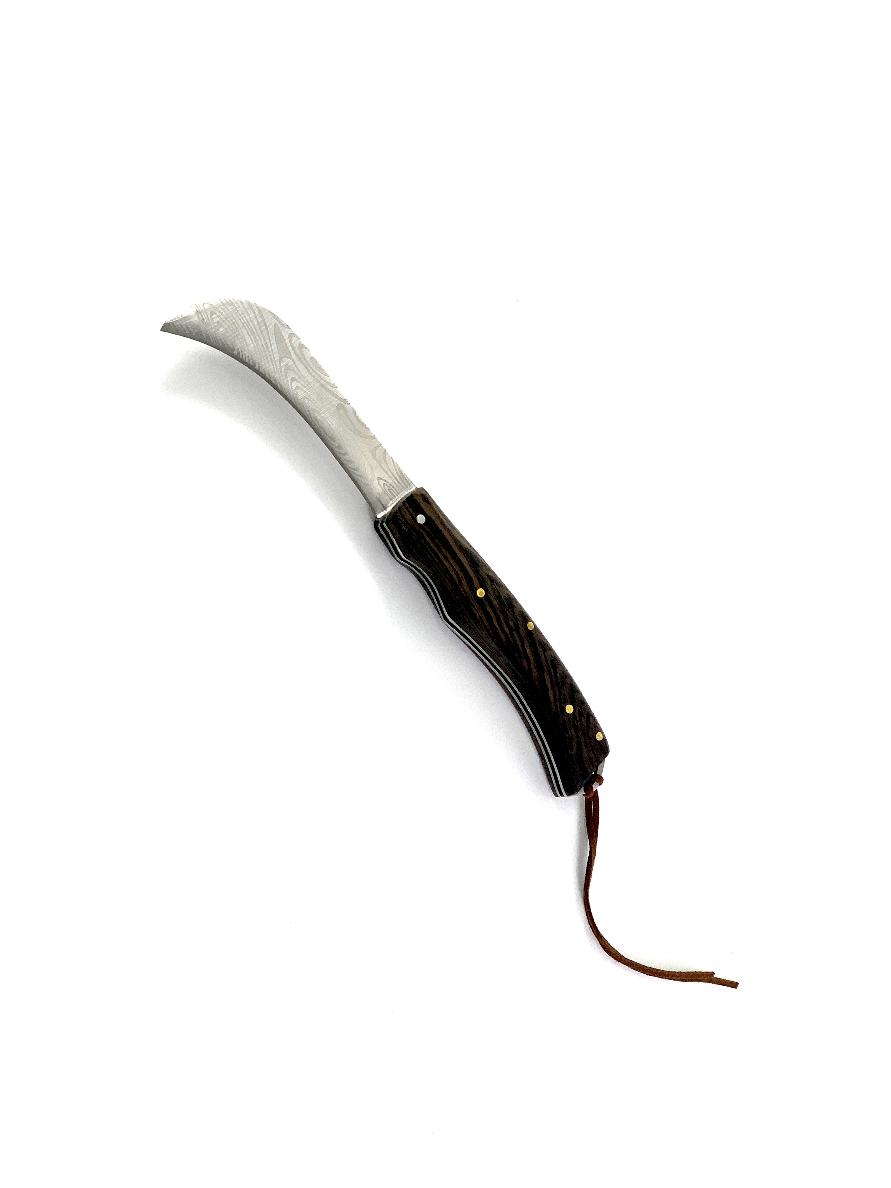 Сгъваем джобен нож с кожен кафяв калъф с извито острие Knives DV089