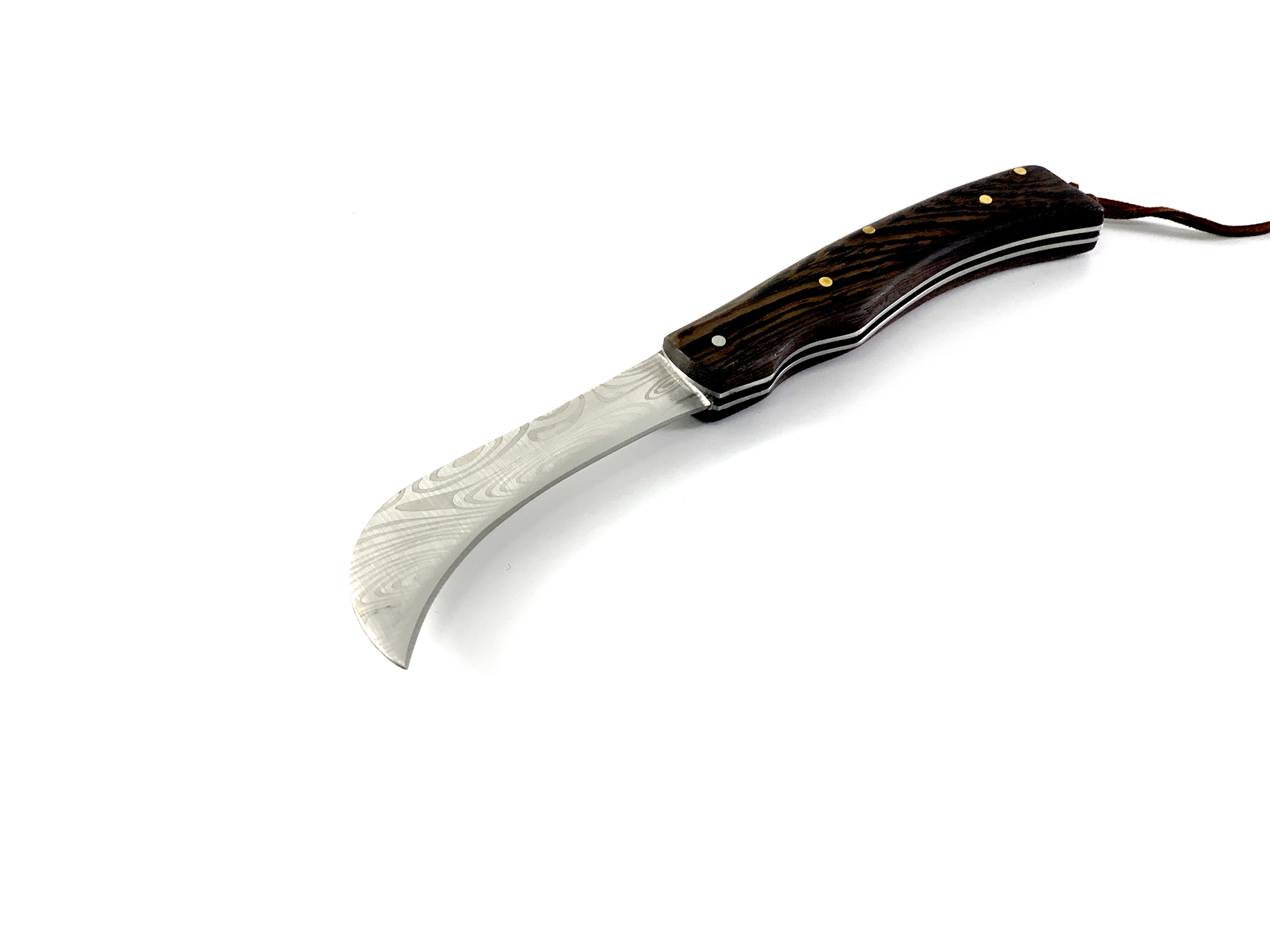 Сгъваем джобен нож с кожен кафяв калъф с извито острие Knives DV089