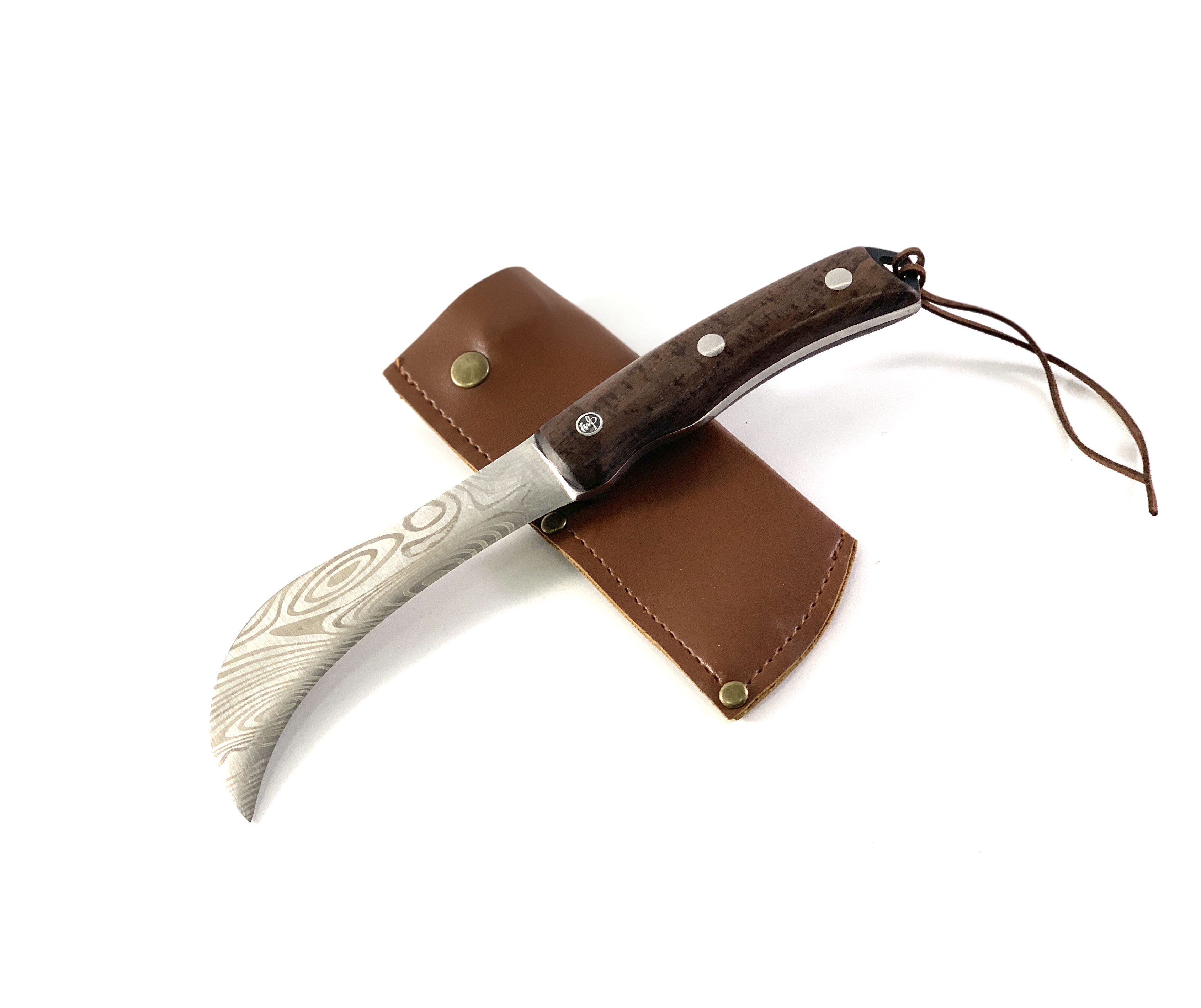 Нож с кожен кафяв калъф с извито острие Knives DV9090