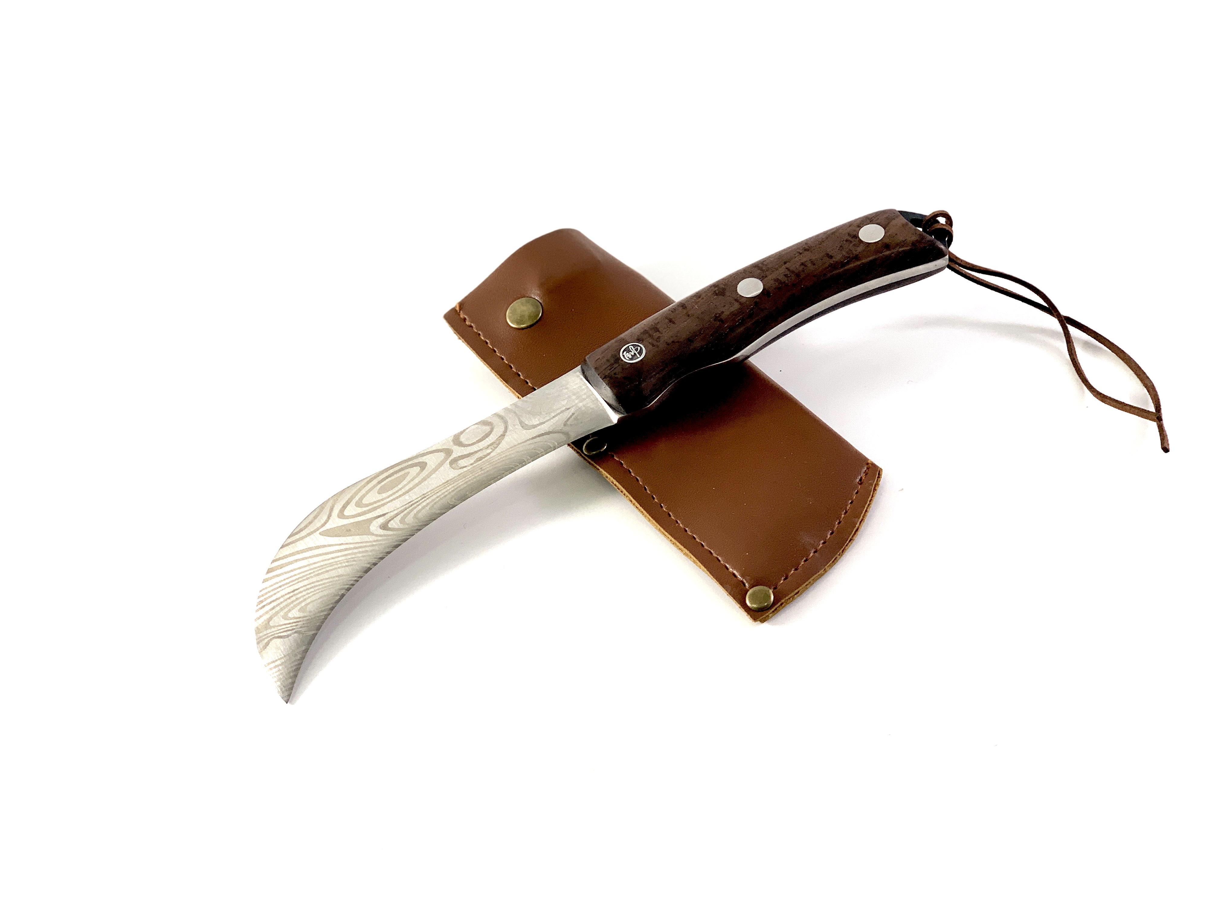 Нож с кожен кафяв калъф с извито острие Knives DV9090