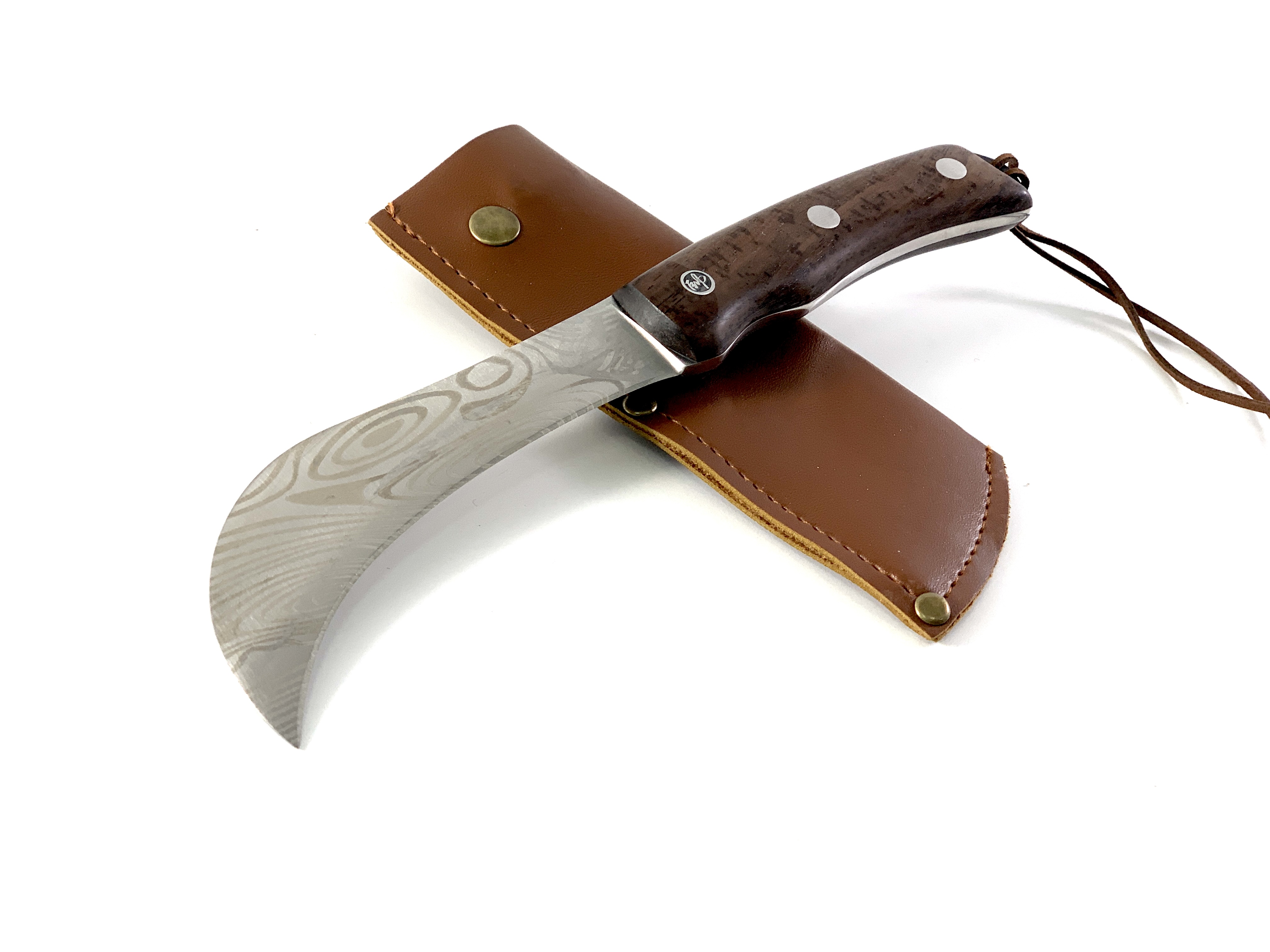 Нож с кожен кафяв калъф с извито острие Knives DV9090