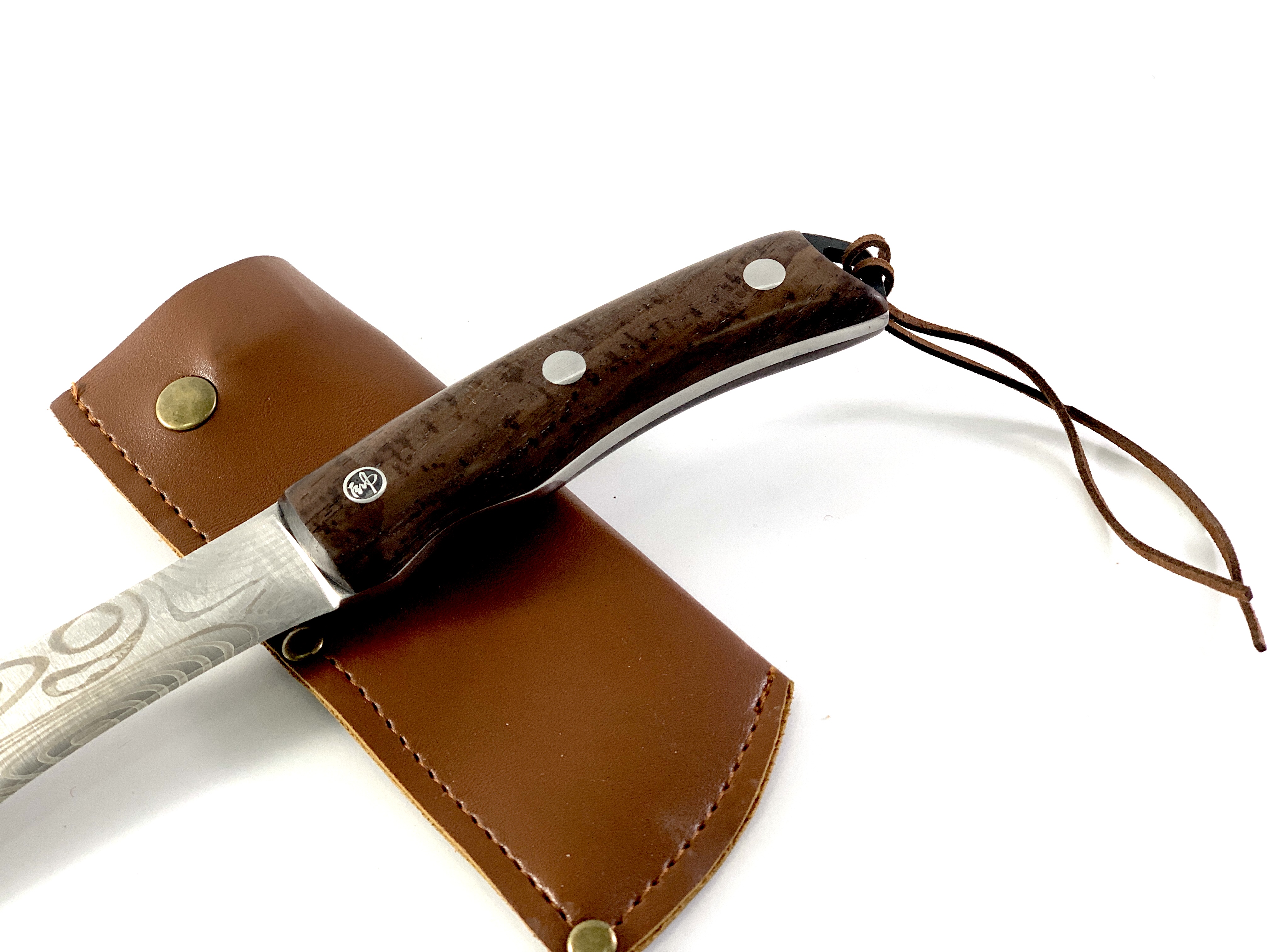 Нож с кожен кафяв калъф с извито острие Knives DV9090
