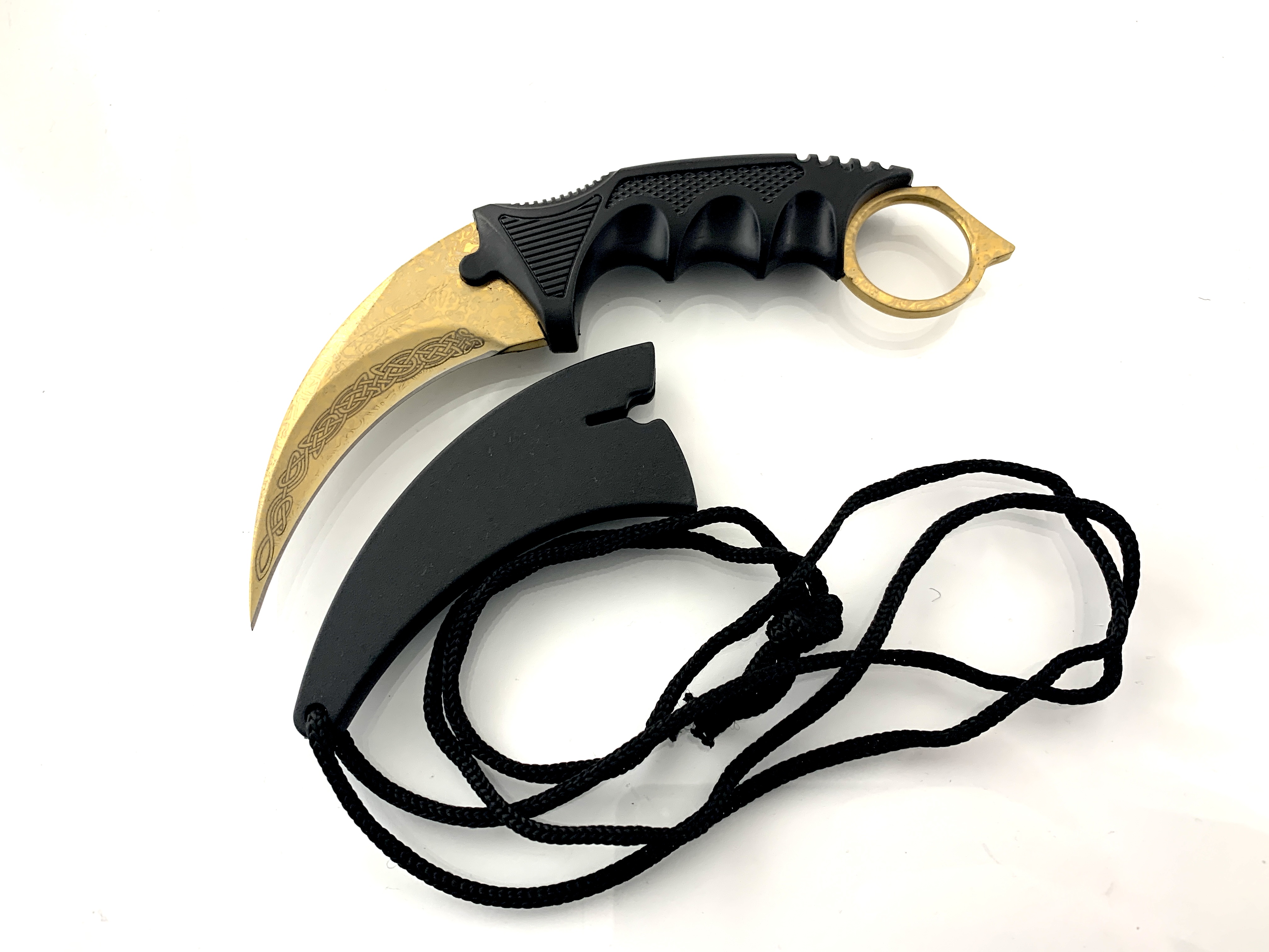 Нож TOPOINT Gold Karambit, нож с фиксирано острие от неръждаема стомана с калъф и нож CS-GO Нож TOPOINT Gold Karambit, нож с фиксирано острие от неръждаема стомана с калъф и нож CS-GO