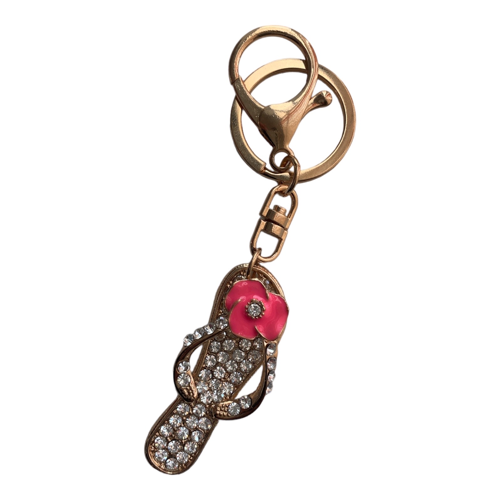 Дамски ключодържател чехъл с роза и камъчета