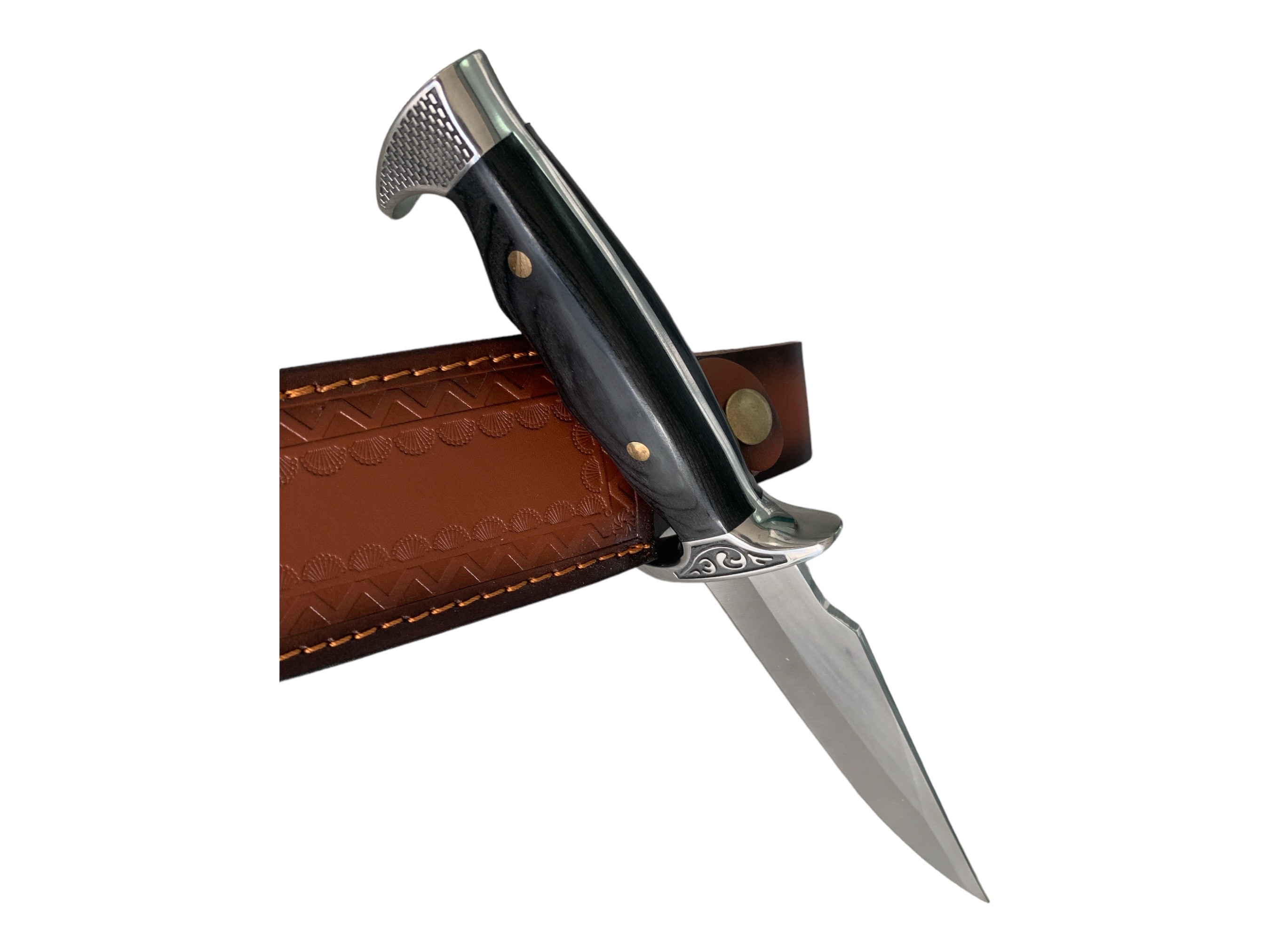 Ловен нож масивен с кожена кания Black Bowie knife