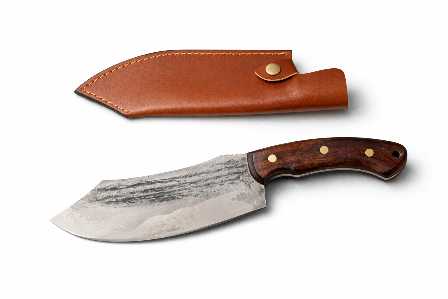 Ръчно кован нож сатър с абаносова дръжка