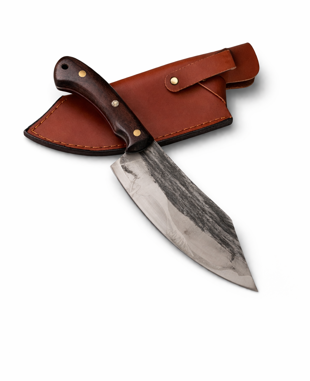 Ръчно кован нож сатър с абаносова дръжка