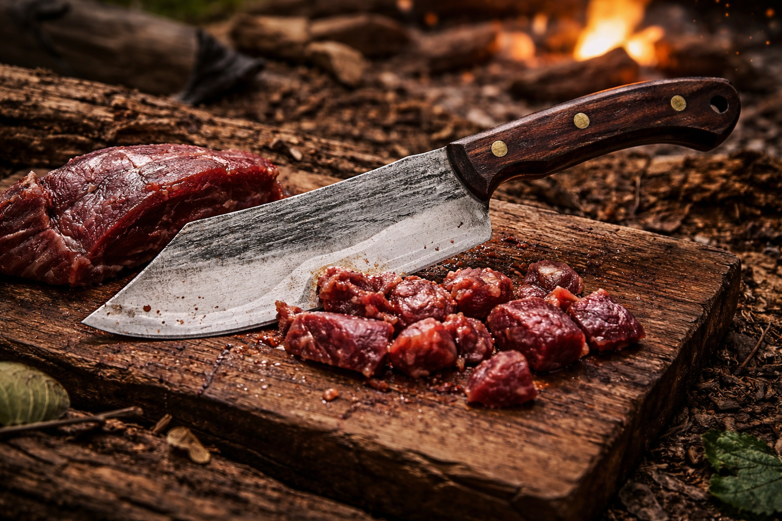 Ръчно кован нож сатър с абаносова дръжка