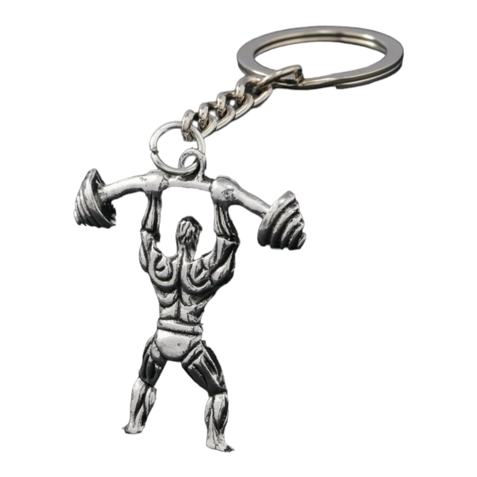 Сила и стил в един ключодържател Метален ключодържател с културист и щанга