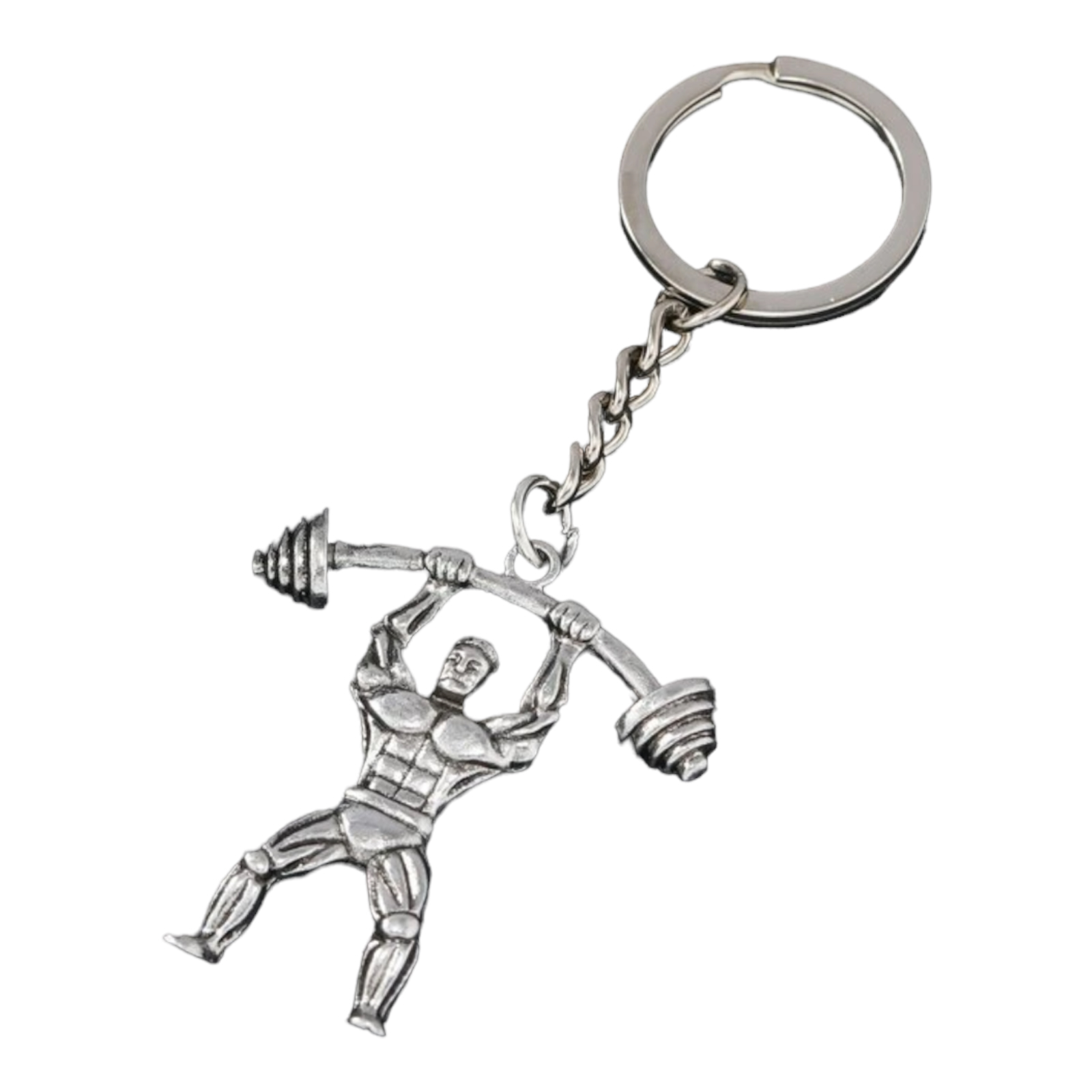 Сила и стил в един ключодържател Метален ключодържател с културист и щанга