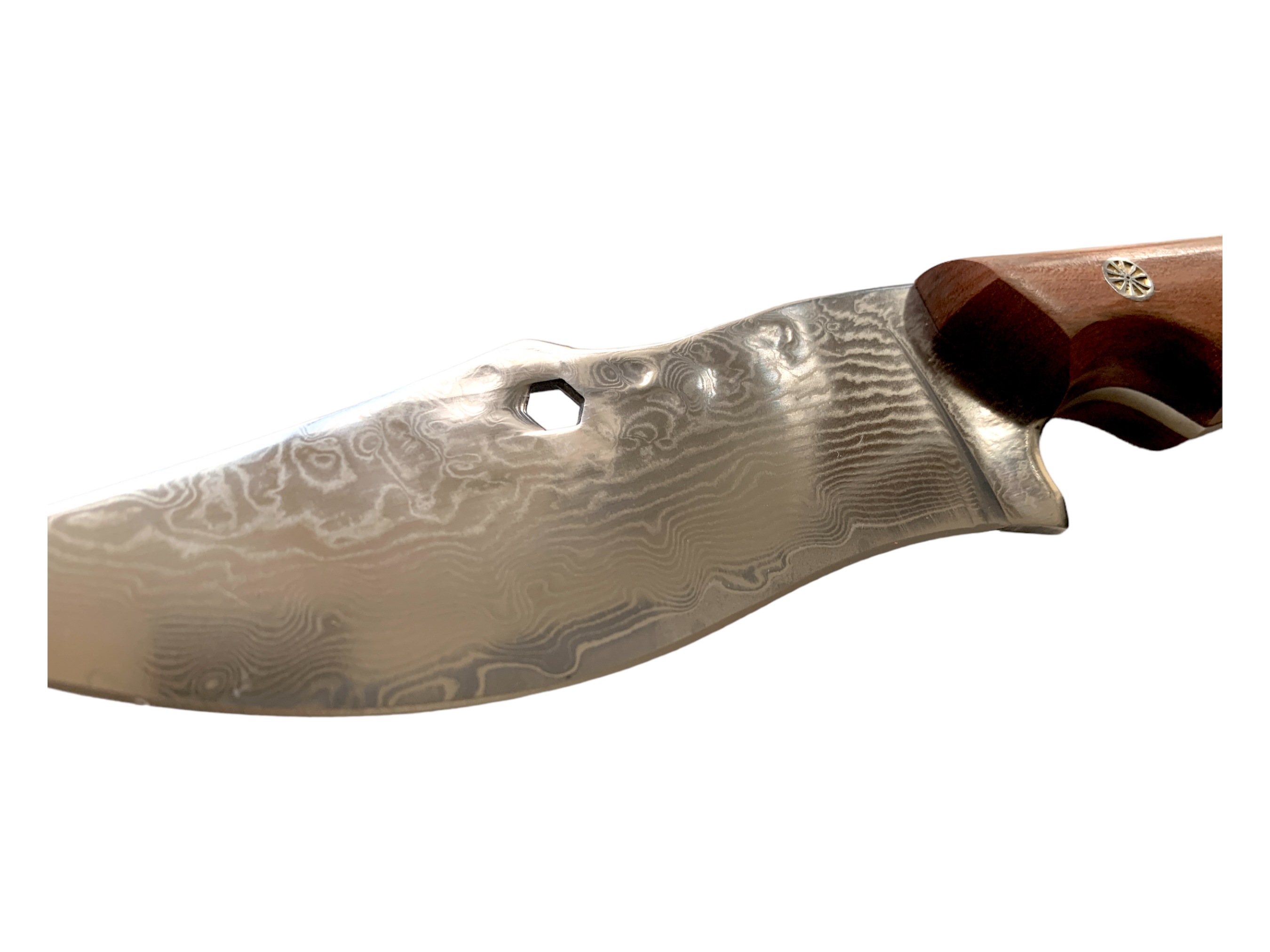 Ръчно изкован нож Craftsman с дамаска стомана и орнаментирана кожена кания Ръчно изкован нож Craftsman с дамаска стомана и орнаментирана кожена кания