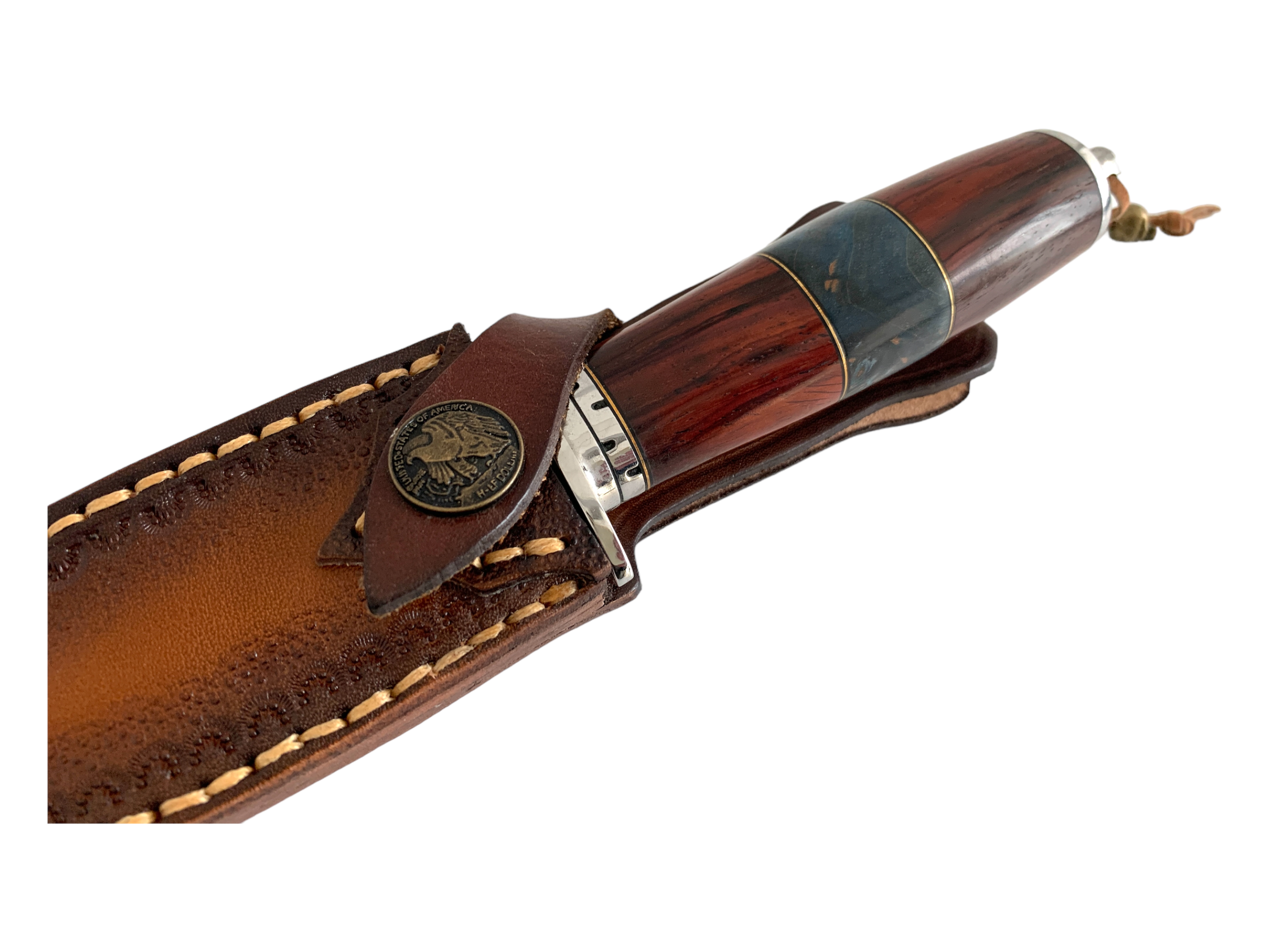 Нож Дамаска стомана тип  кама с декорирана кожена кания