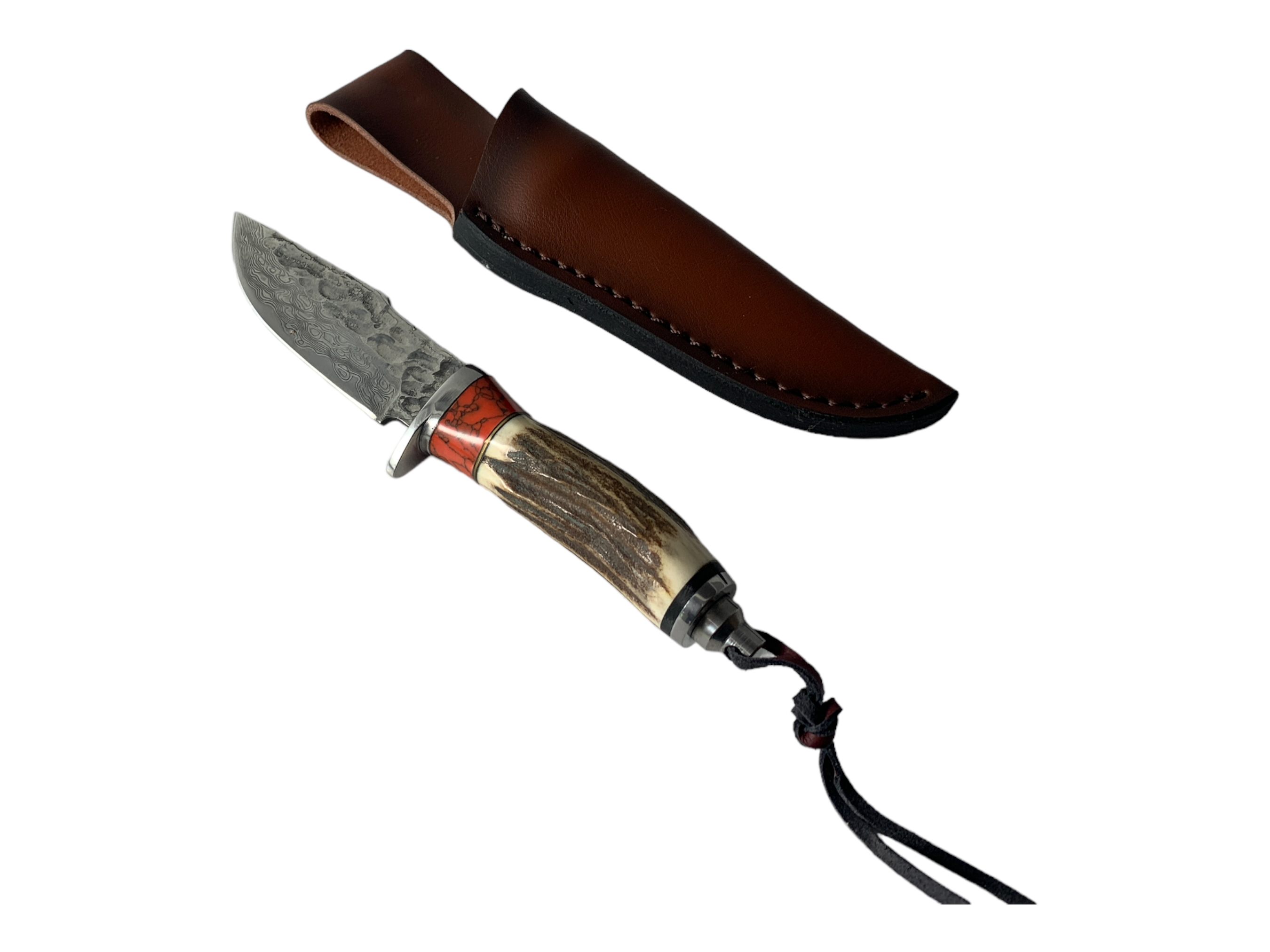 Ръчно изработен нож Wilderness Explorer с дамаска стомана острие и кожена кания