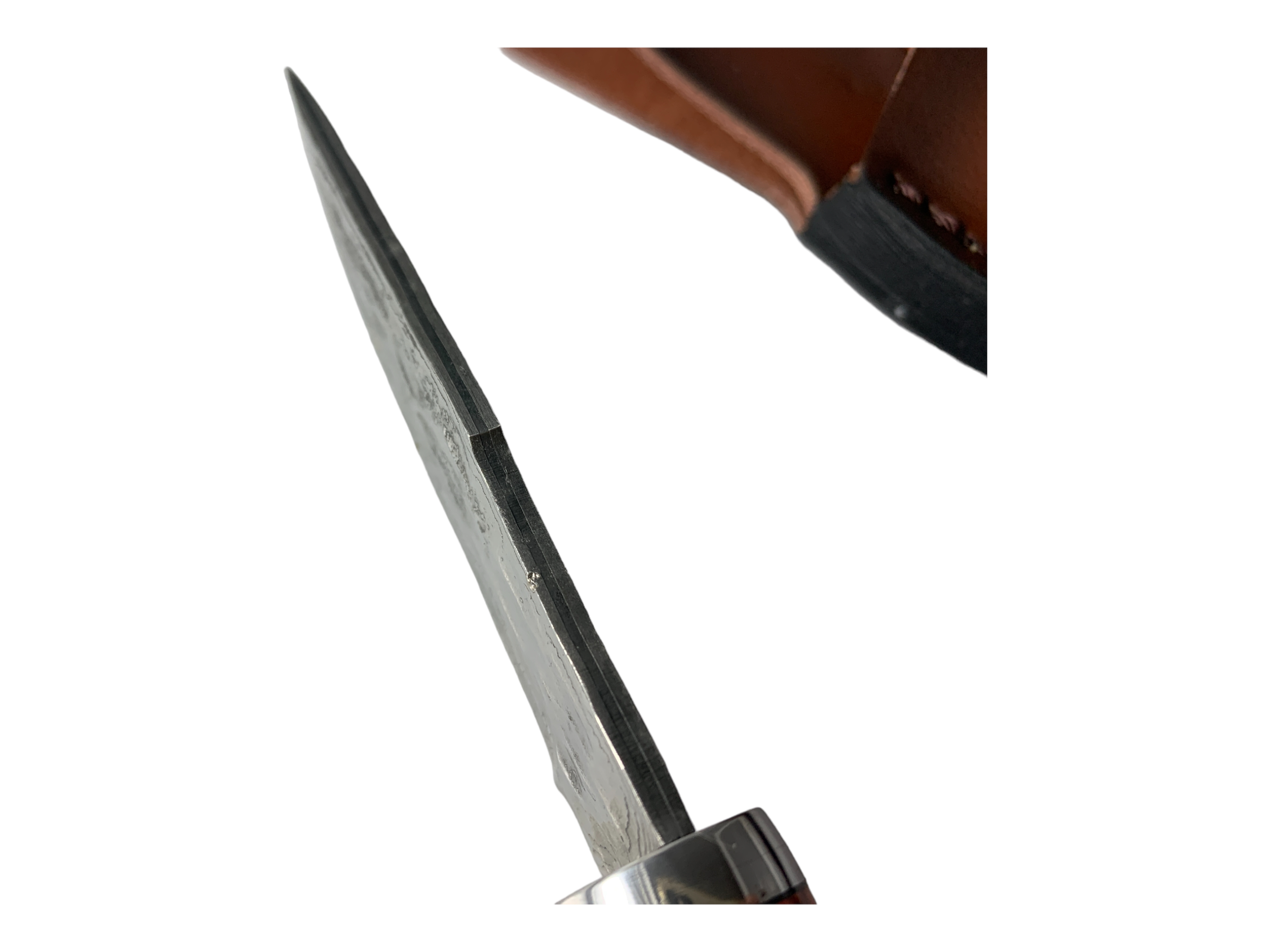 Ръчно изработен нож Wilderness Explorer с дамаска стомана острие и кожена кания