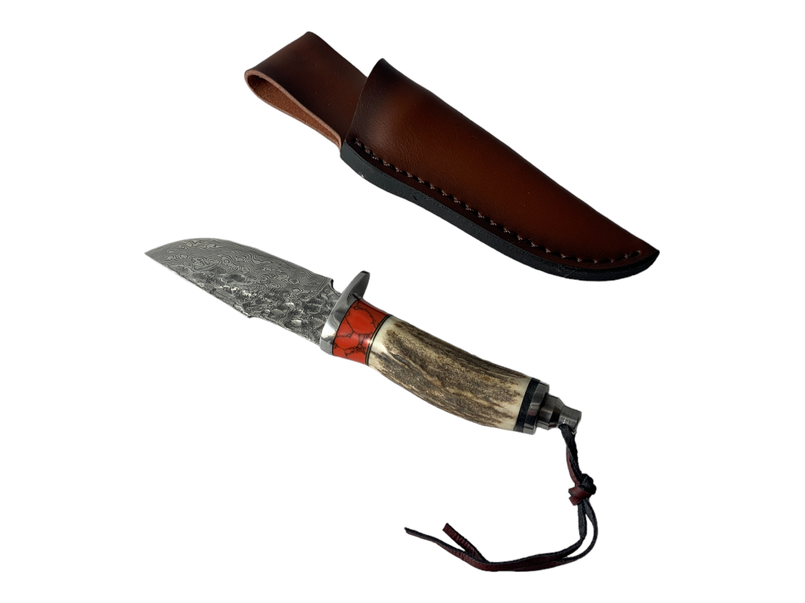 Ръчно изработен нож Wilderness Explorer с дамаска стомана острие и кожена кания