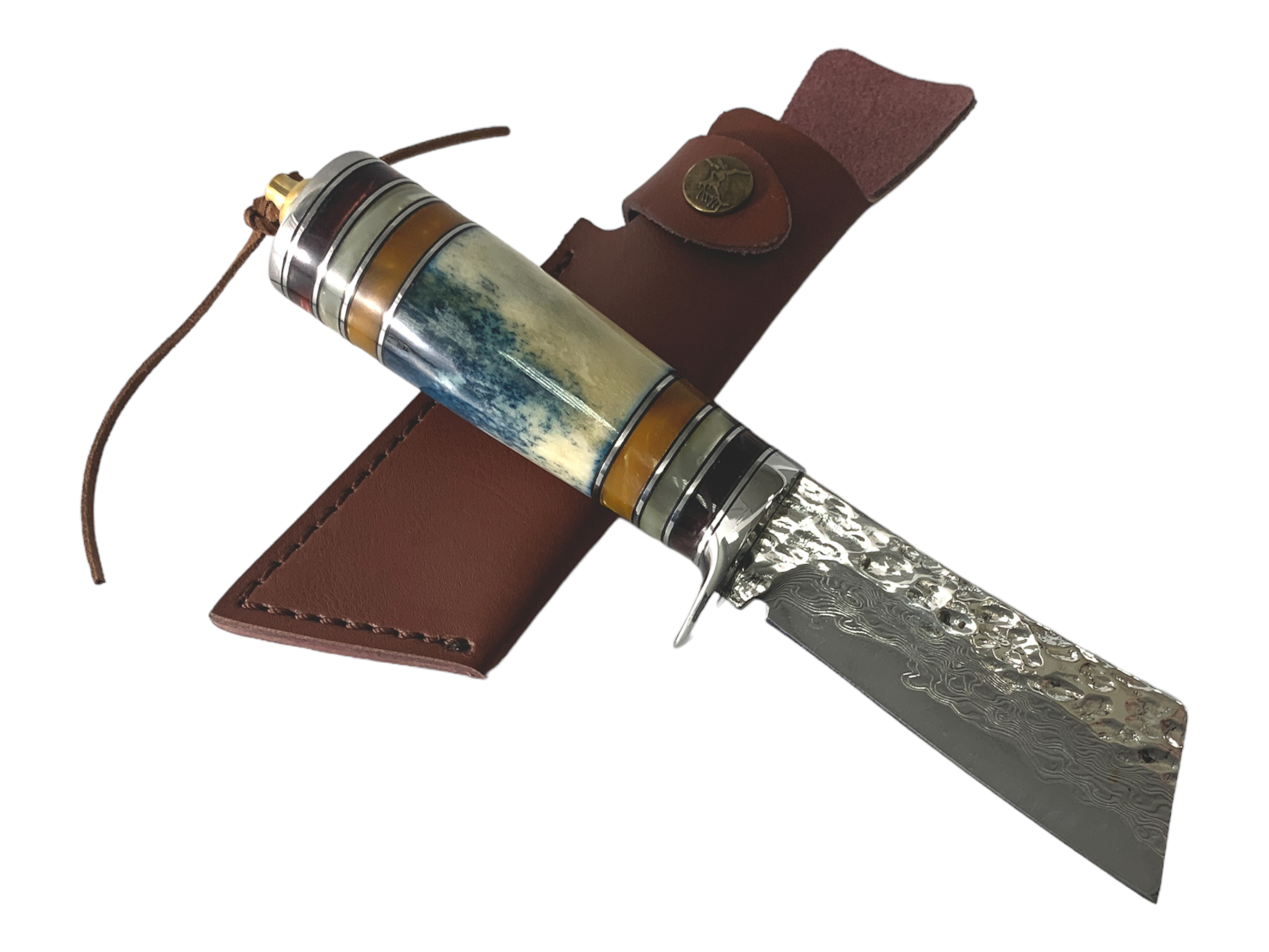 Ловен нож 'Дамаск' с ръчно изработена кожена кания