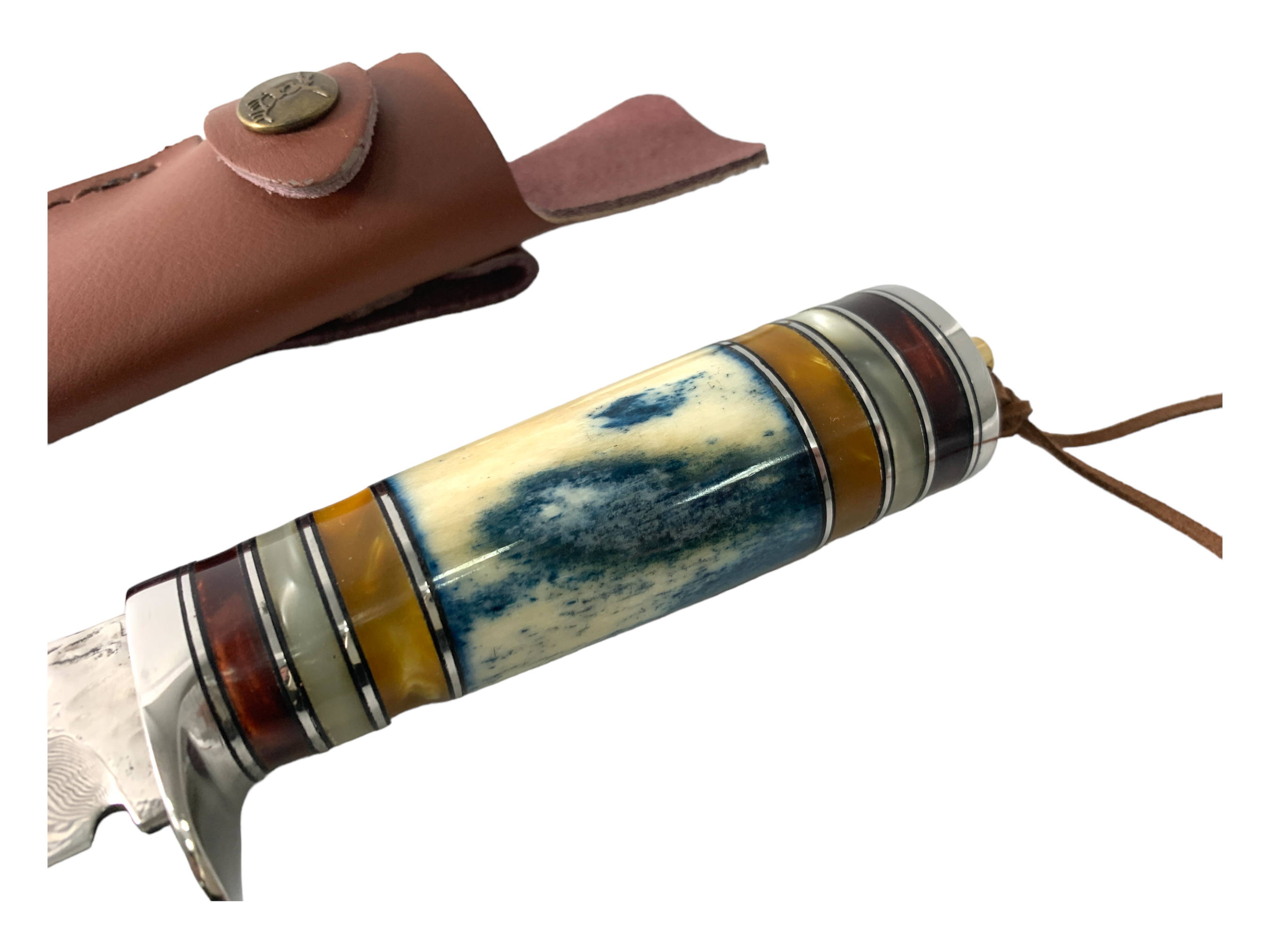 Ловен нож 'Дамаск' с ръчно изработена кожена кания