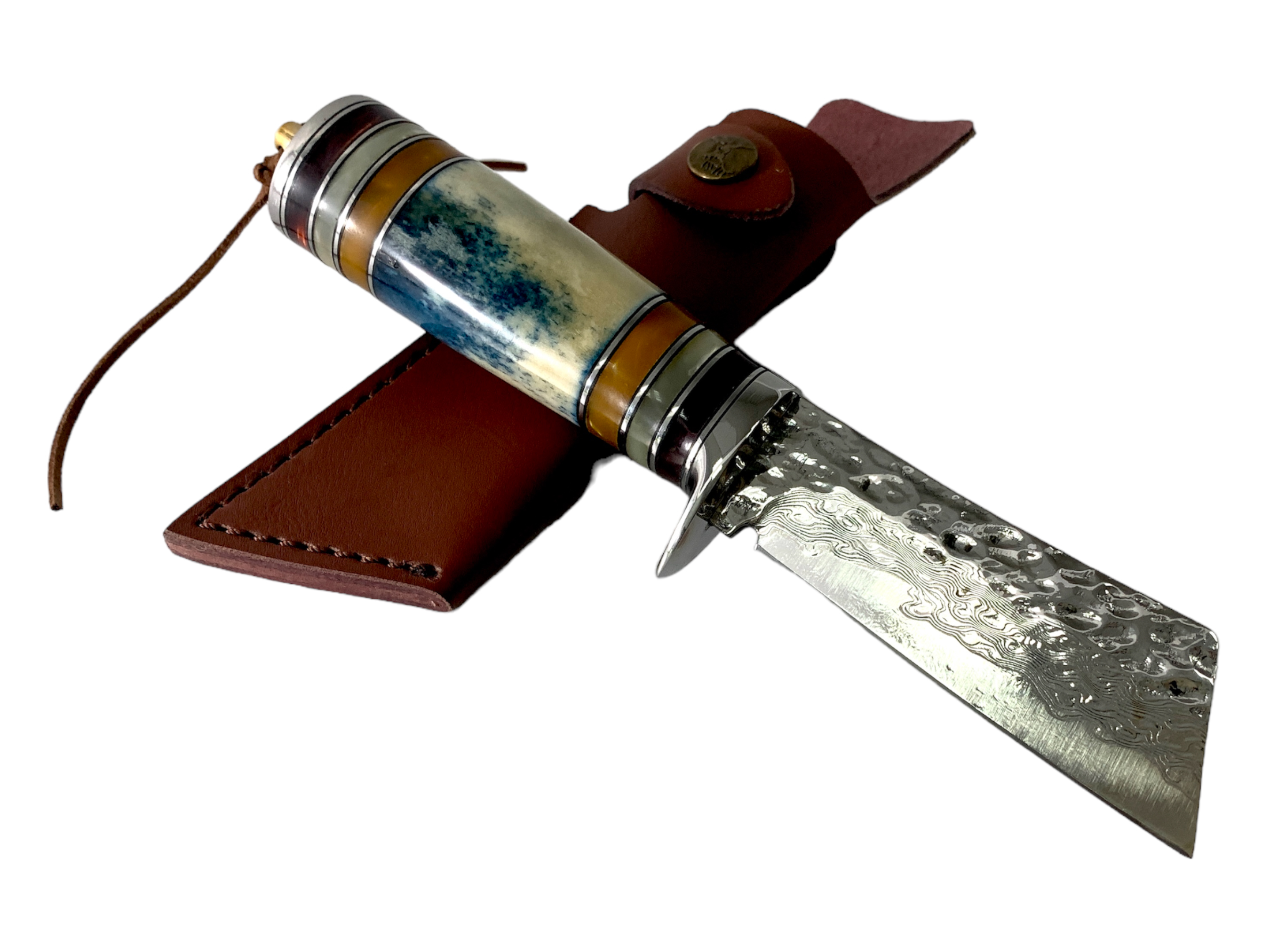 Ловен нож 'Дамаск' с ръчно изработена кожена кания