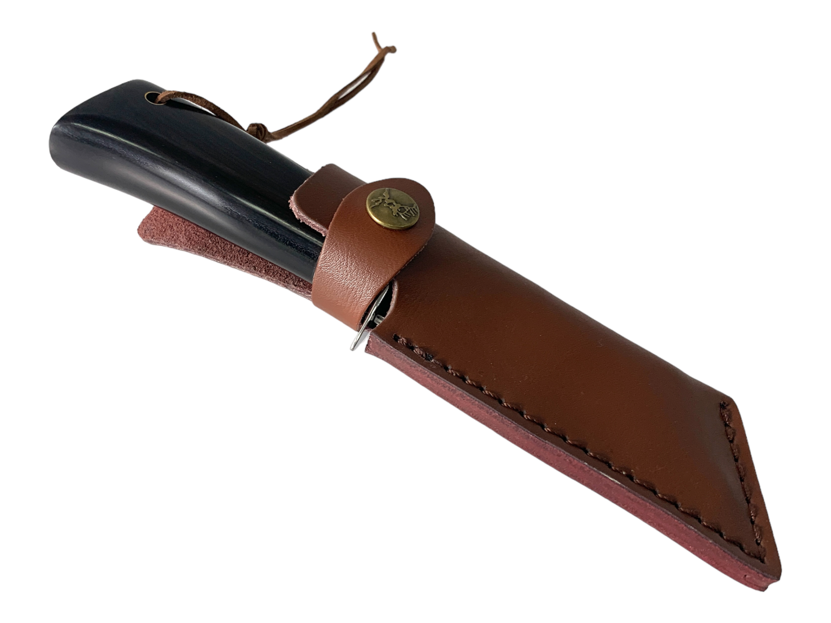 Качествен ловен нож с острие от дамаска стомана и елегантен кожен калъф