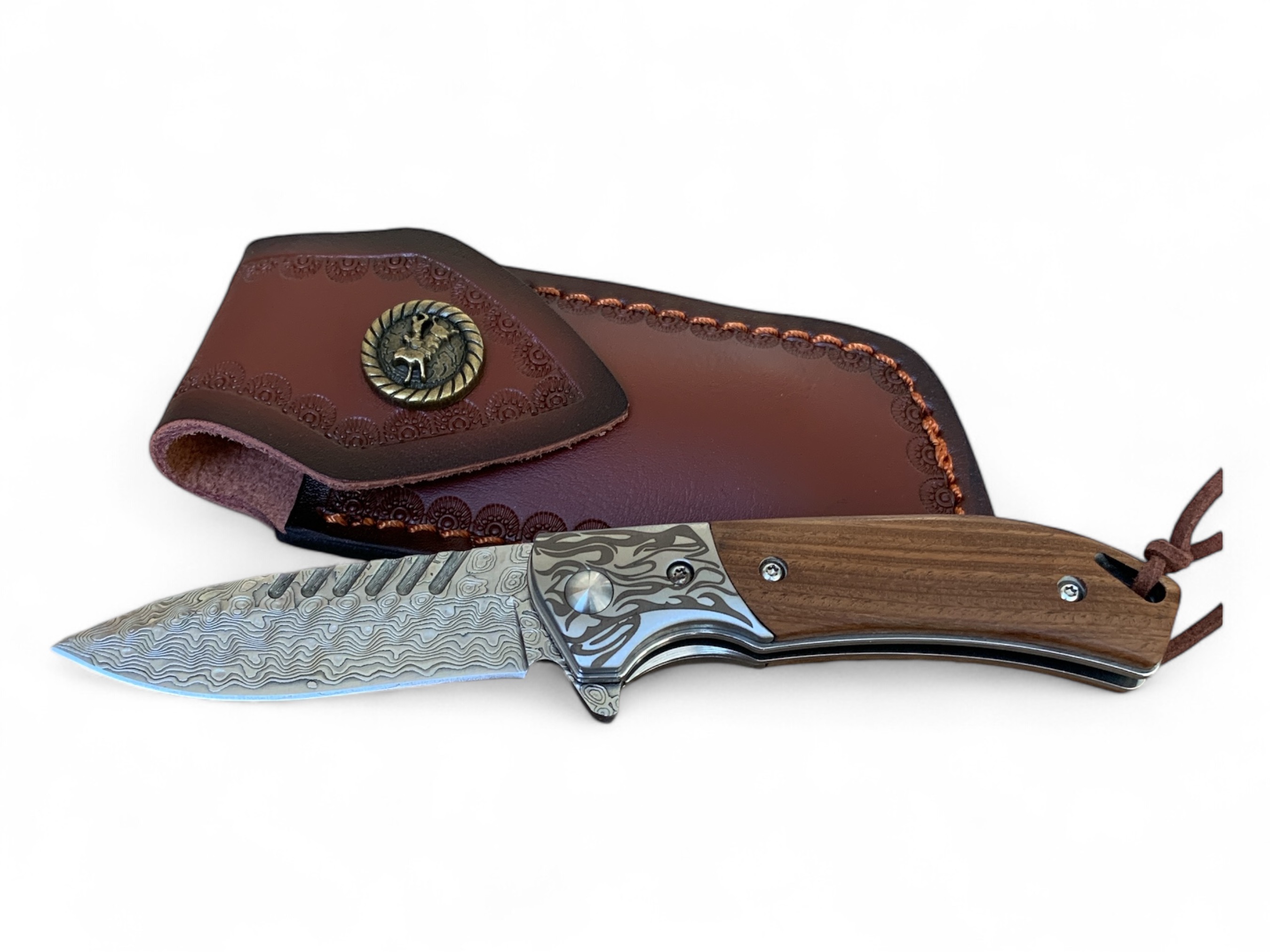 Сгъваем нож от дамаскова стомана с дървена дръжка - Woodland Strider