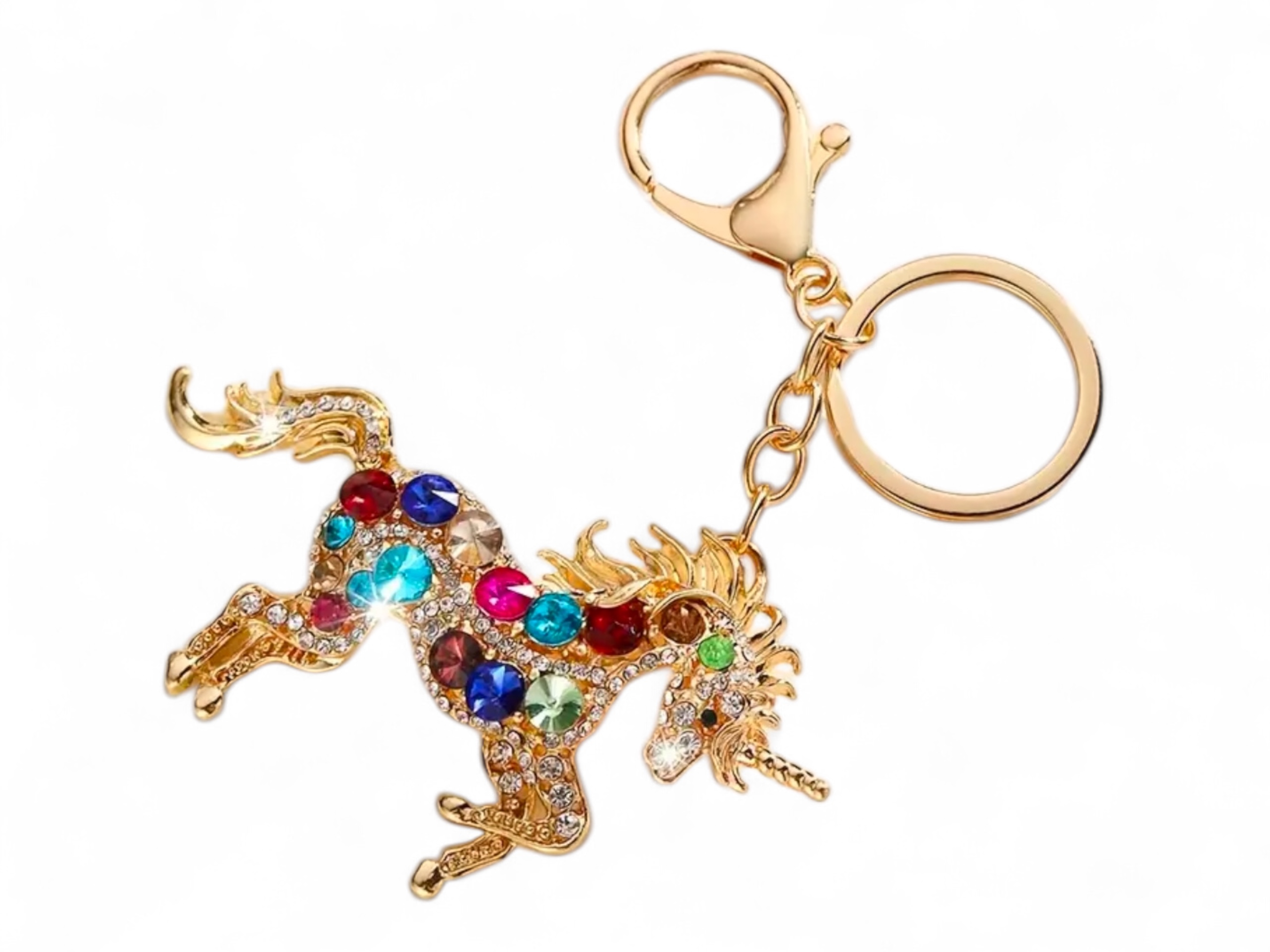 Ключодържател Златен Еднорог С Цветни Кристали Магията На Еднорога