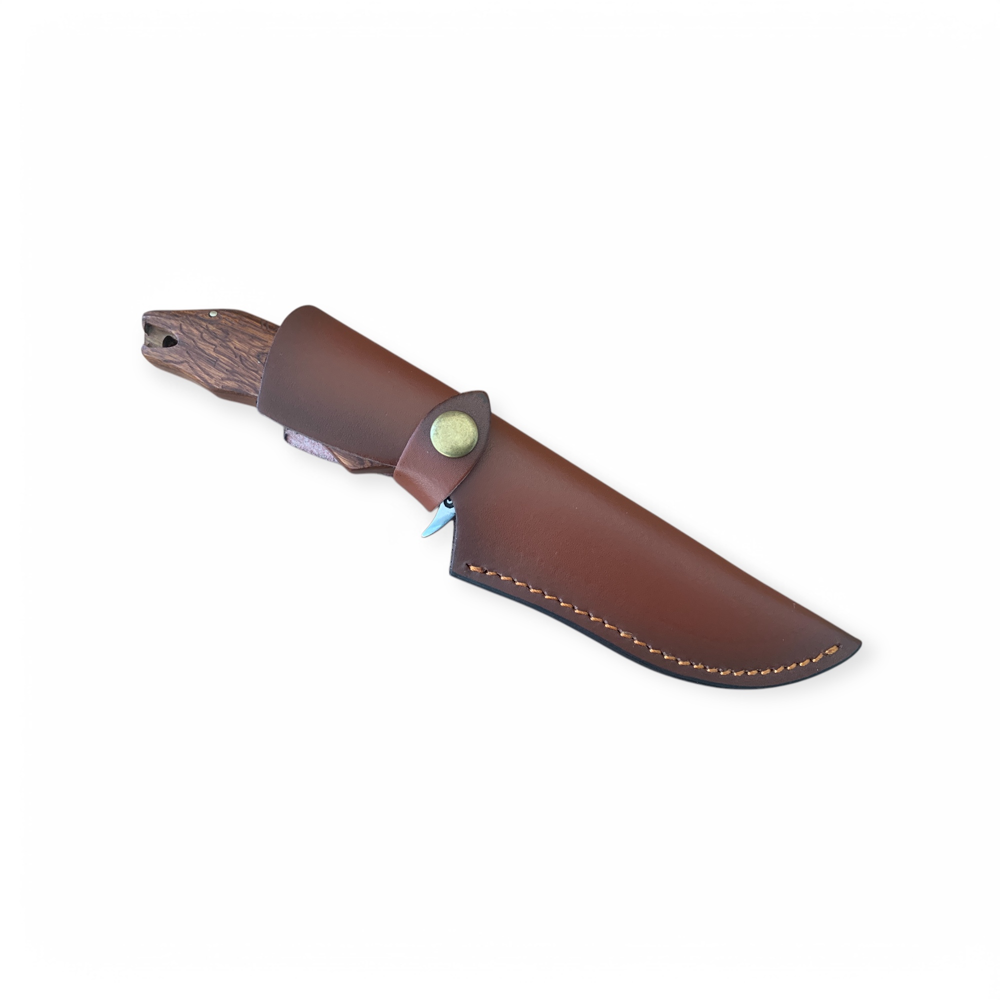 Ловен нож с дървена дръжка и кожена кания